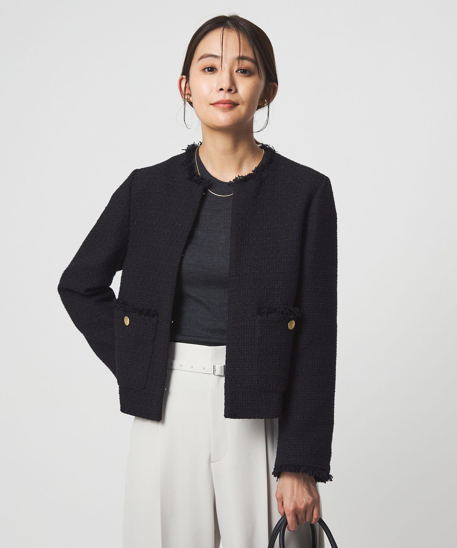 UNITED ARROWS green label relaxing｜ツイードライク ノーカラー