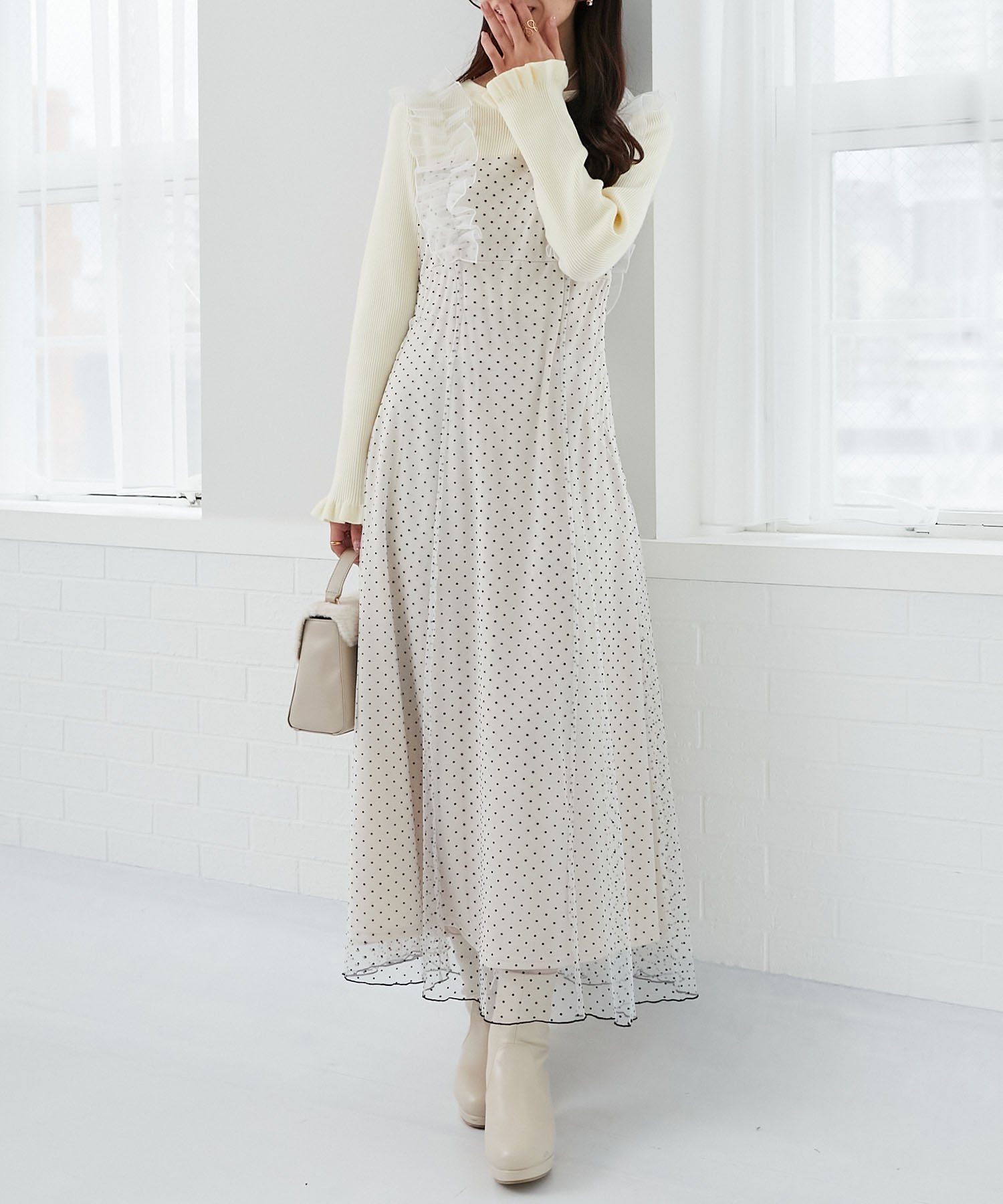 MAJESTIC LEGON｜ショルダーフリルドッキングワンピ | Rakuten Fashion