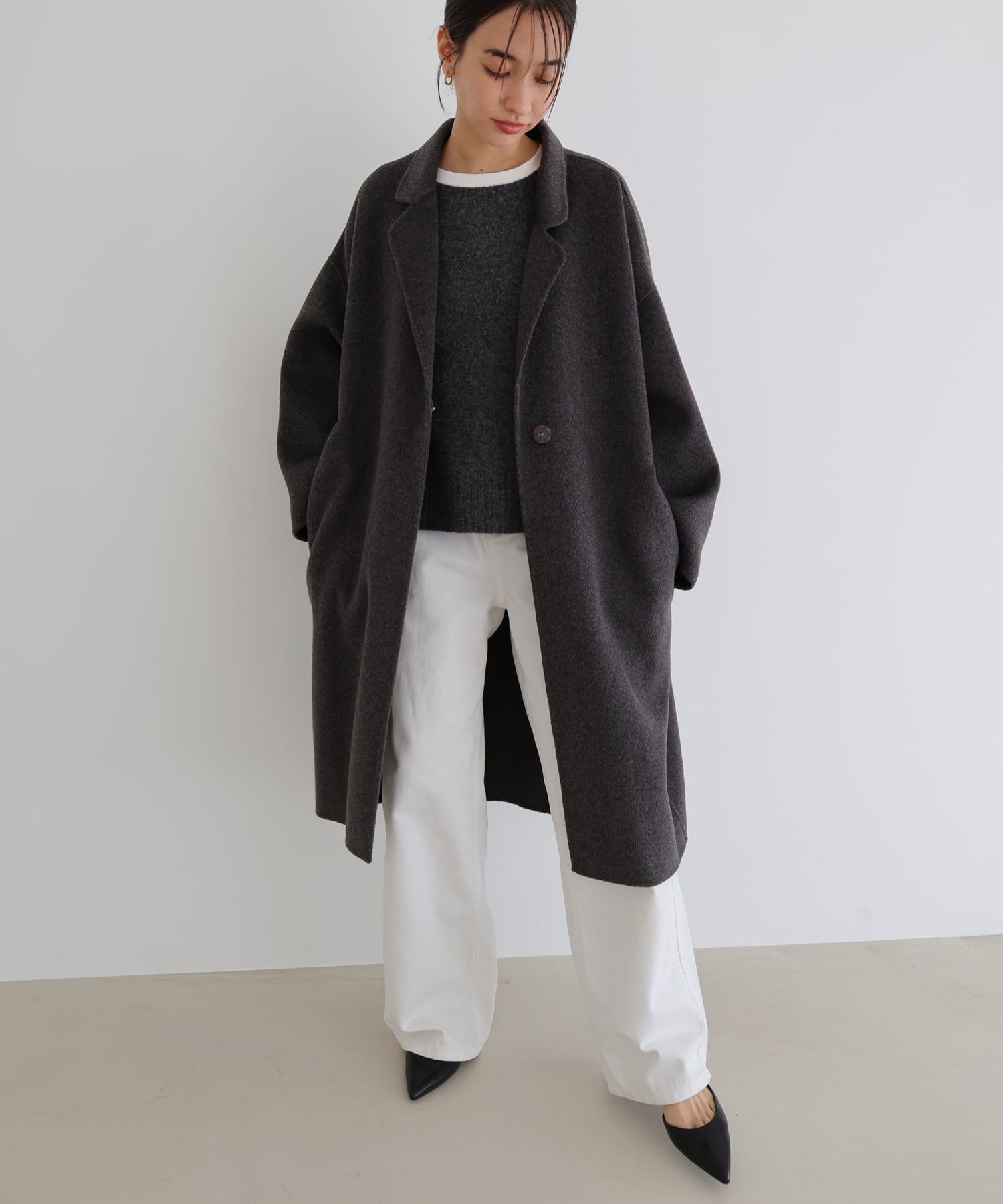 andme｜リバー ロング コクーン コート evernavy エバーネイビー