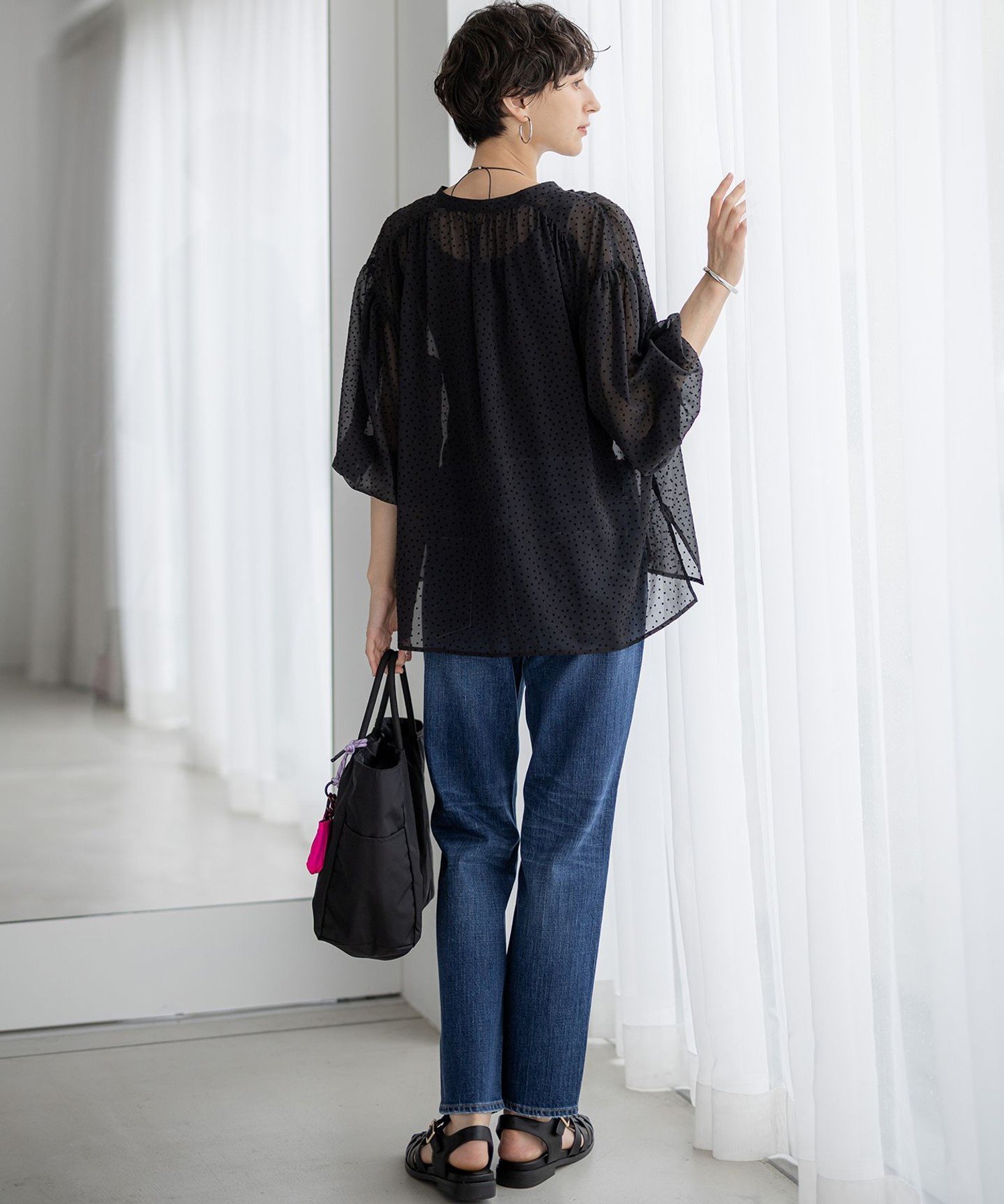 23区｜【洗える】ドットフロッキー ボリュームスリーブ ブラウス