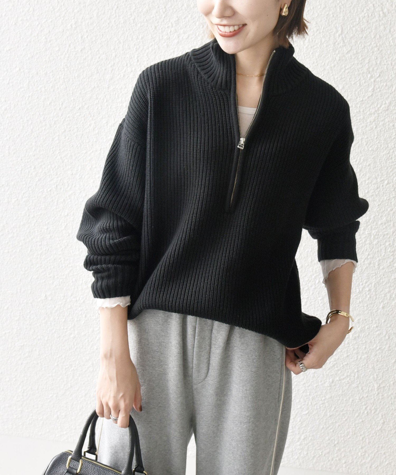 90s【美品】アニエスベーオム ハーフジップ ドライバーズニット ブラック 仏製 90s【美品】アニエスベーオム ハーフジップ ドライバーズニット