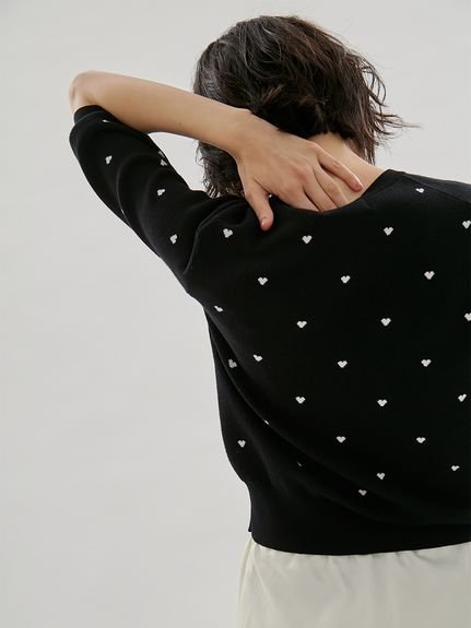 emmi｜【HEART】 eco ハーフスリーブハートジャガードニット