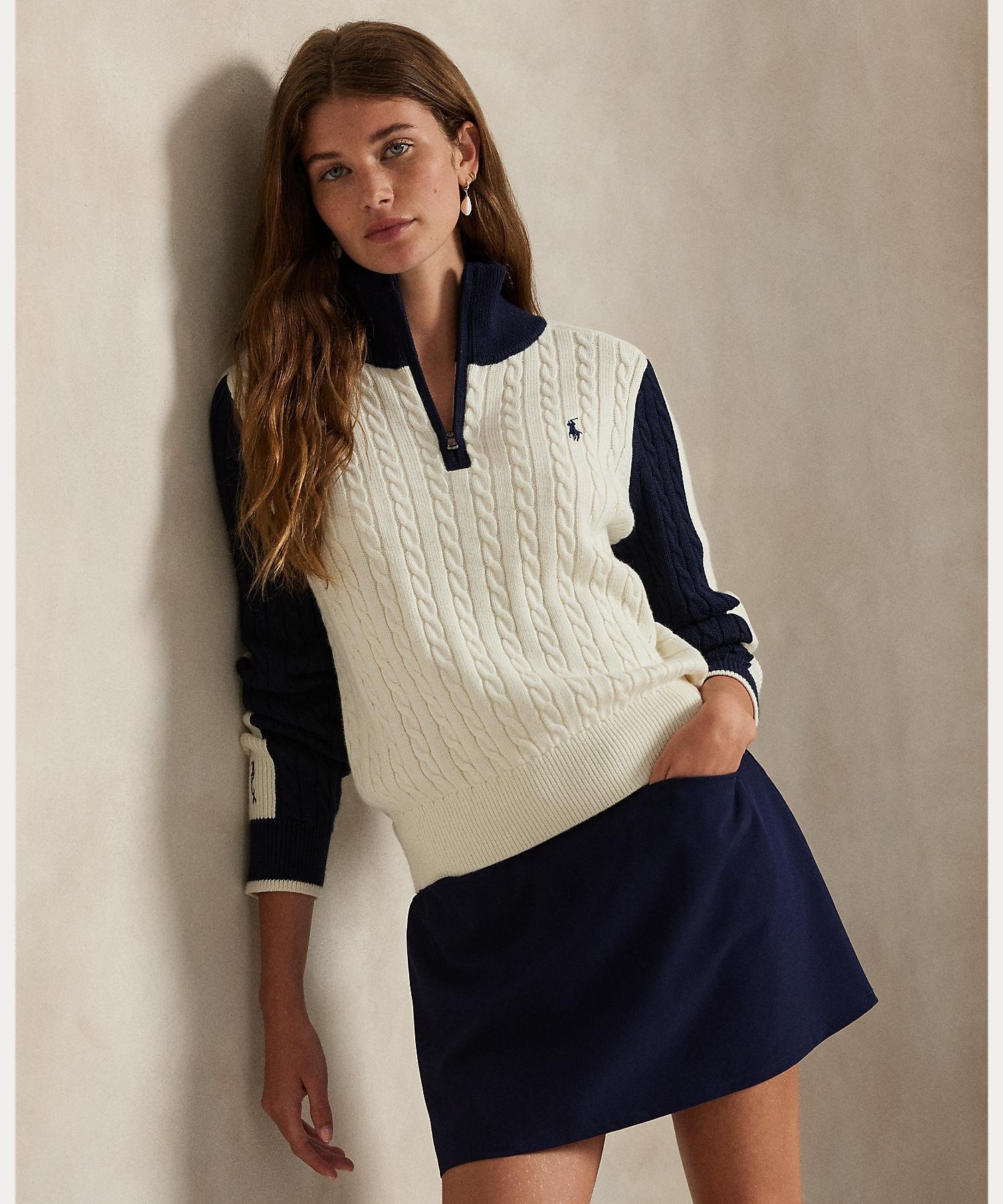 RALPH LAUREN｜(RLX)パネルド ケーブルニット クォータージップ