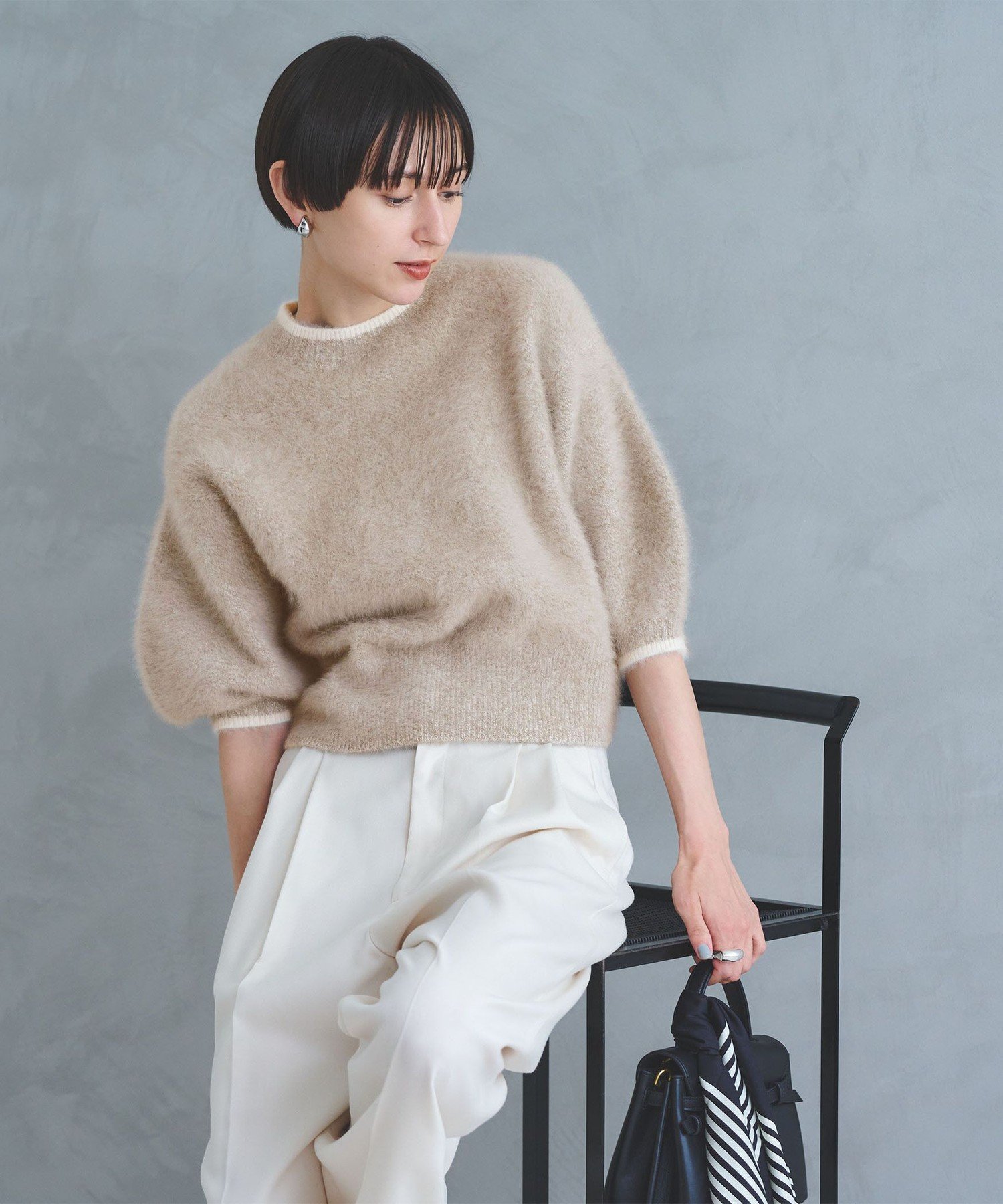 UNITED ARROWS｜フォックスカシミヤ パフ ハーフスリーブ ニット