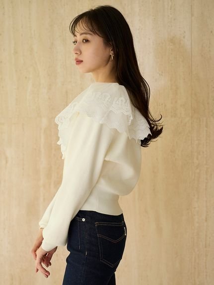 SNIDEL｜レースカラーニットプルオーバー | Rakuten Fashion(楽天