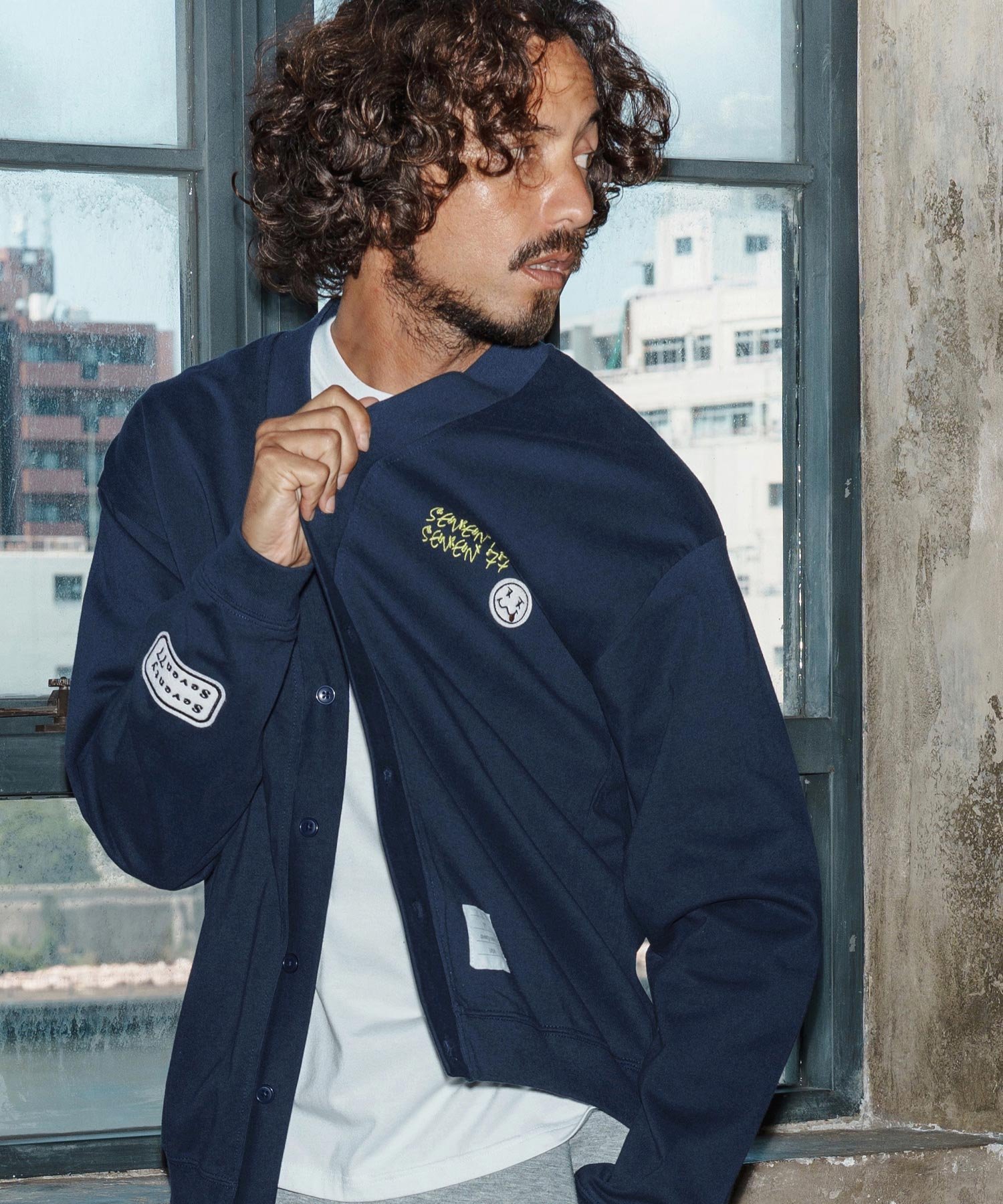 CAMBIO｜mcg3718-middle onz jersey cardigan 77flower logo