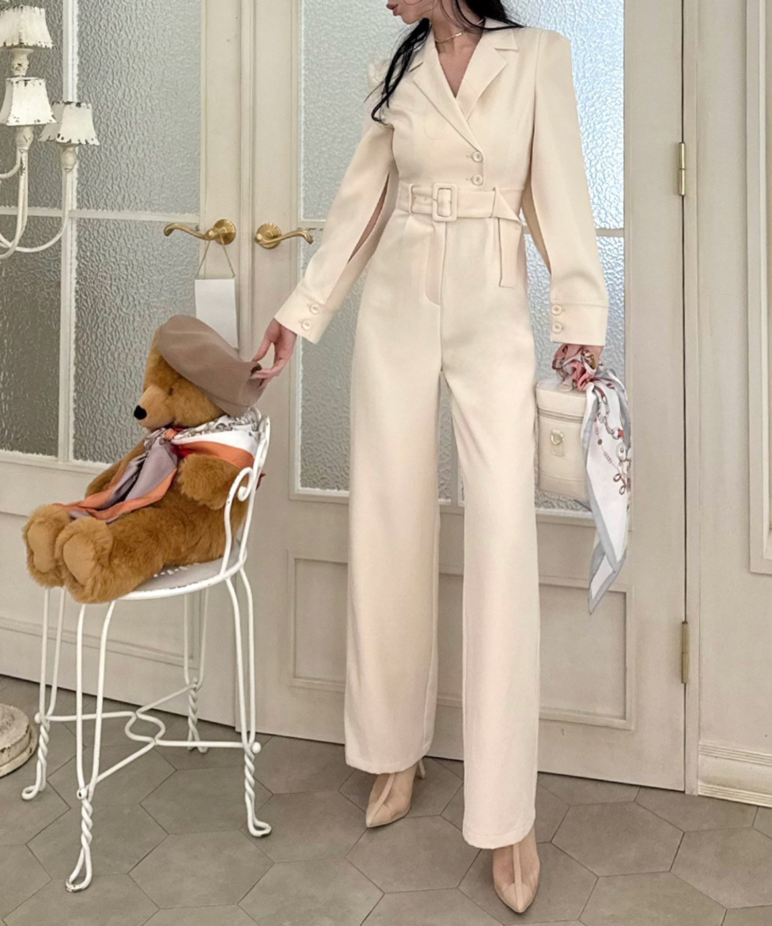 ROYAL PARTY｜【丈が選べる】ベルト付ケープ風オールインワン