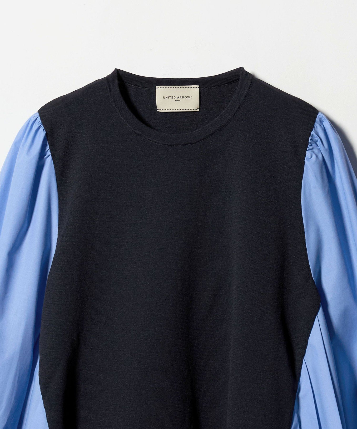 UNITED ARROWS｜プリーツ コンビ ニット ブラウス -ウォッシャブル