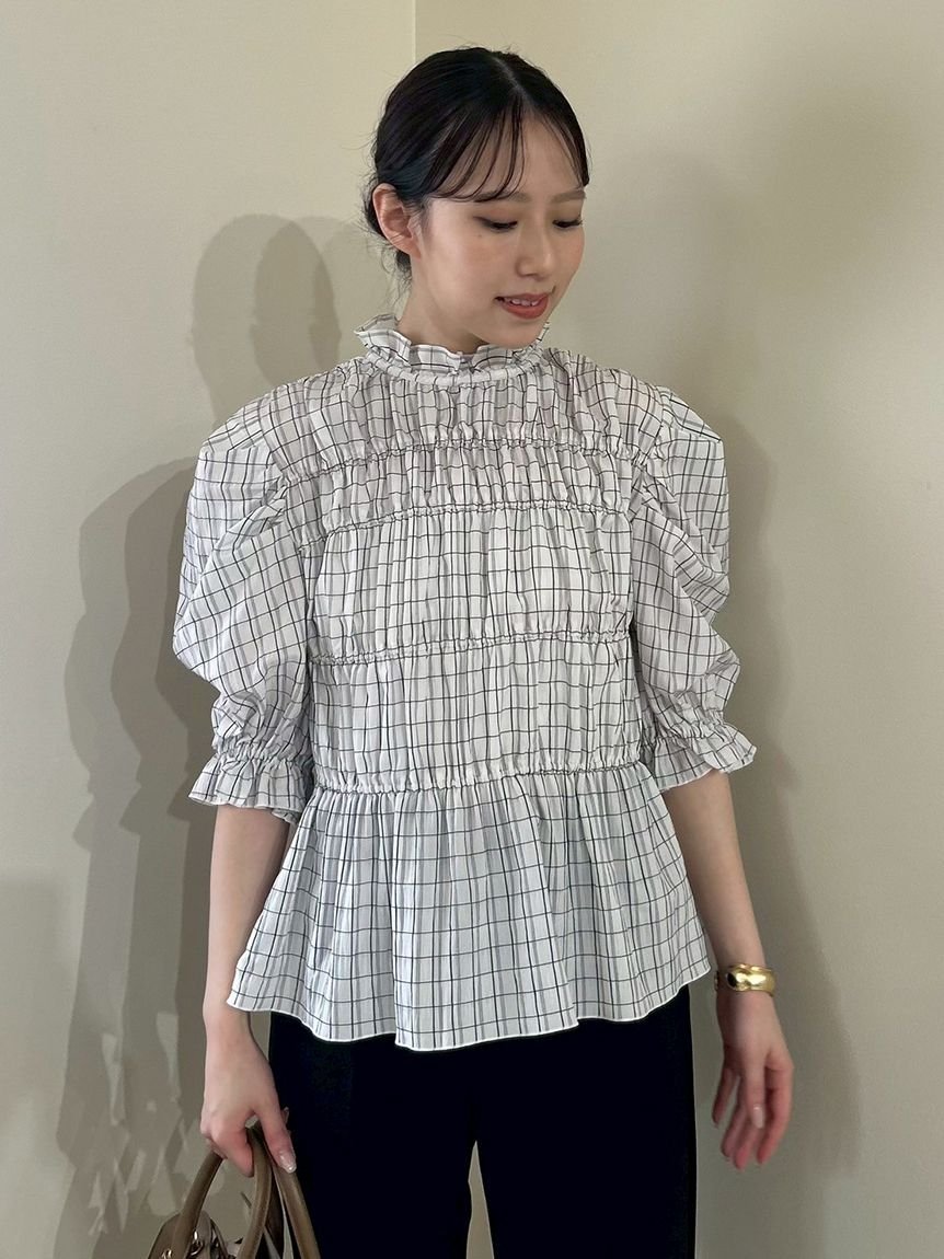 Mila Owen｜シャーリングペプラムフリルブラウス | Rakuten Fashion