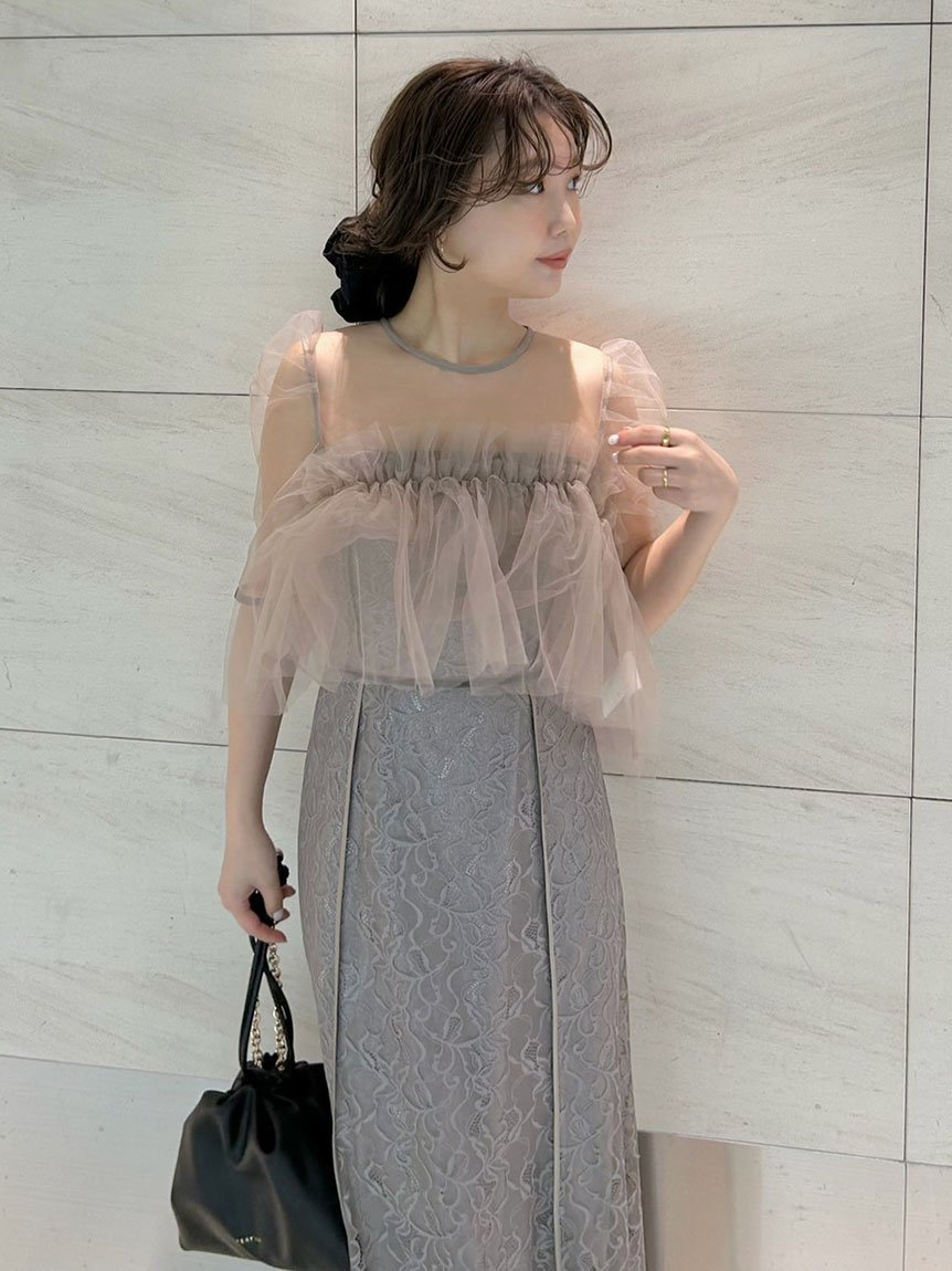 FRAY I.D｜シルバーリーフレースレイヤードドレス | Rakuten Fashion