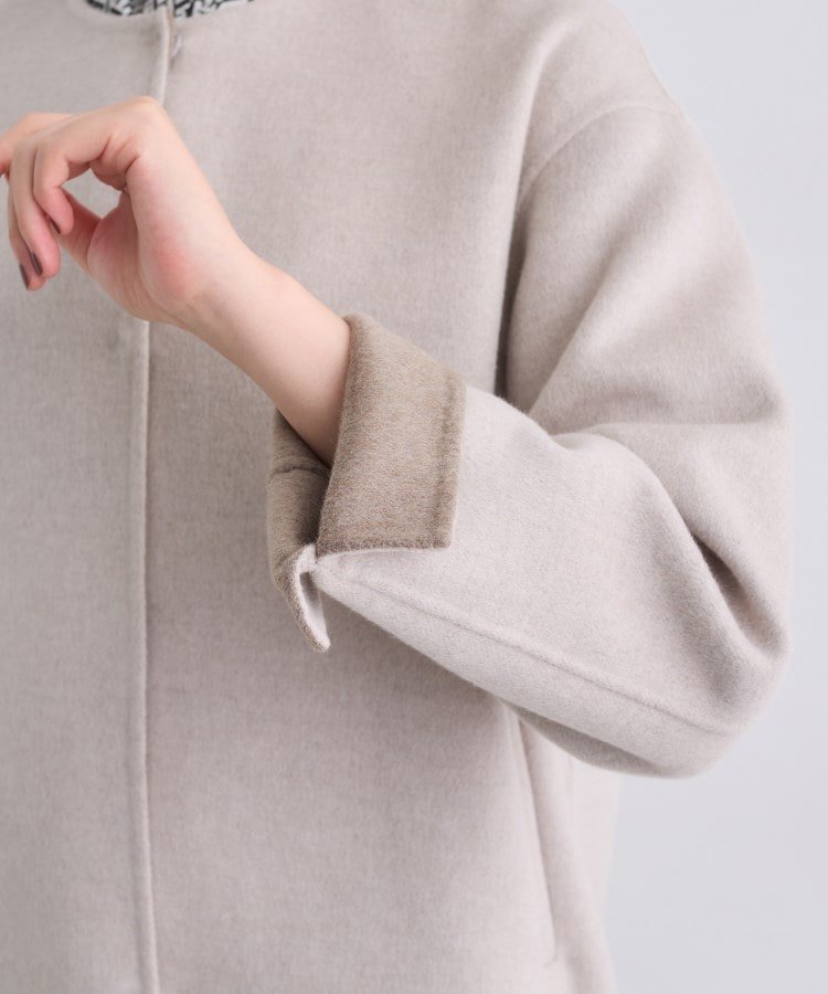 INDIVI｜【配色デザイン/ショート丈】ウールリバー ノーカラーコート