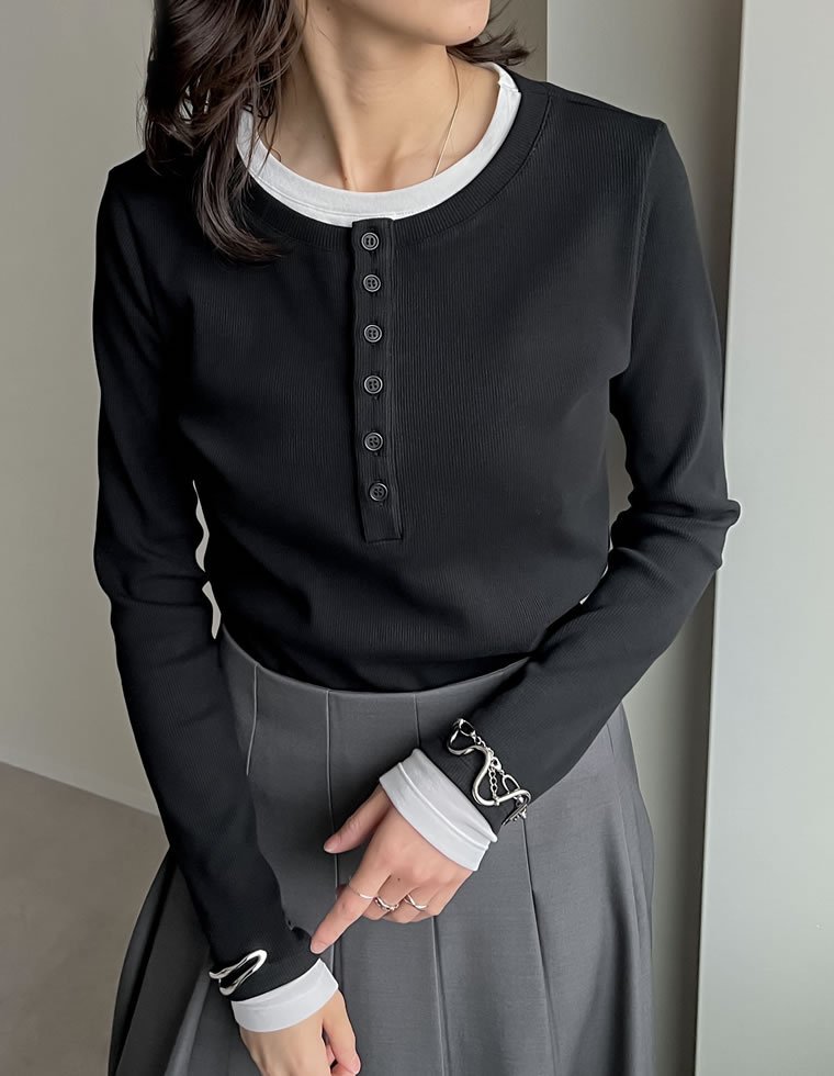 Re:EDIT｜ヘンリーネックレイヤード風トップス | Rakuten Fashion(楽天