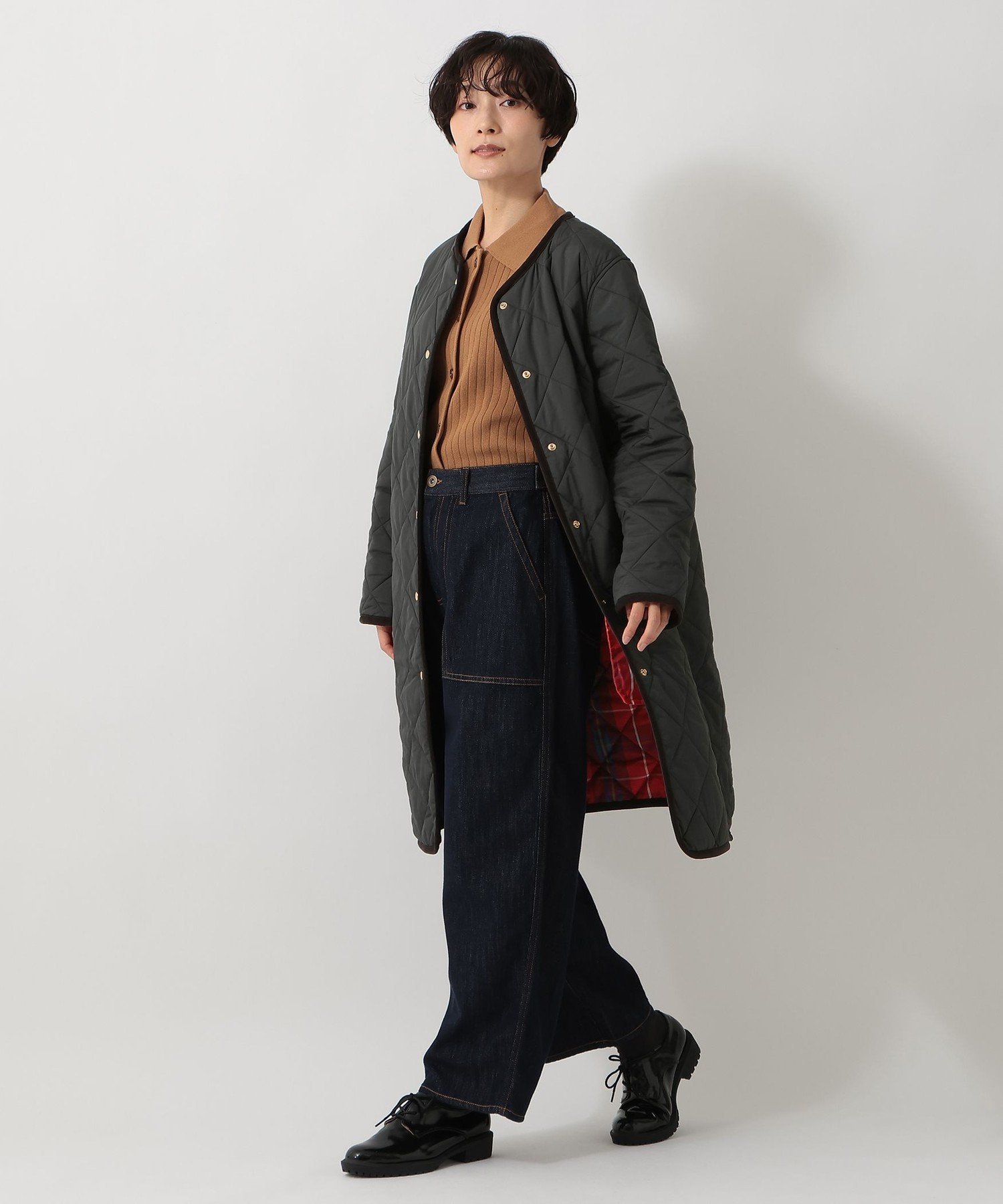 Afternoon Tea LIVING｜タータンチェック柄フード付きキルトロング