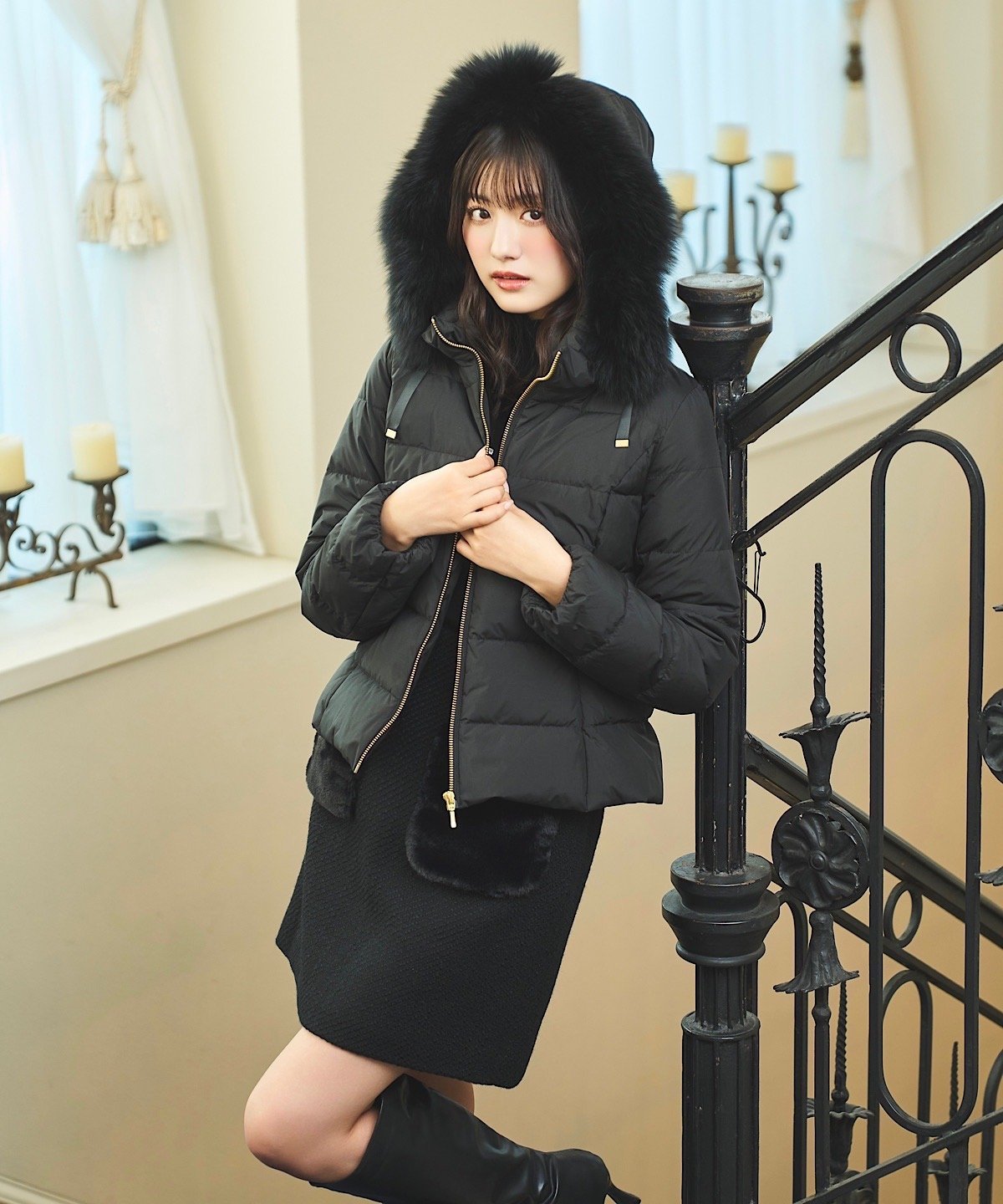 SWINGLE｜FOXファー付エレガンスショートダウンコート | Rakuten