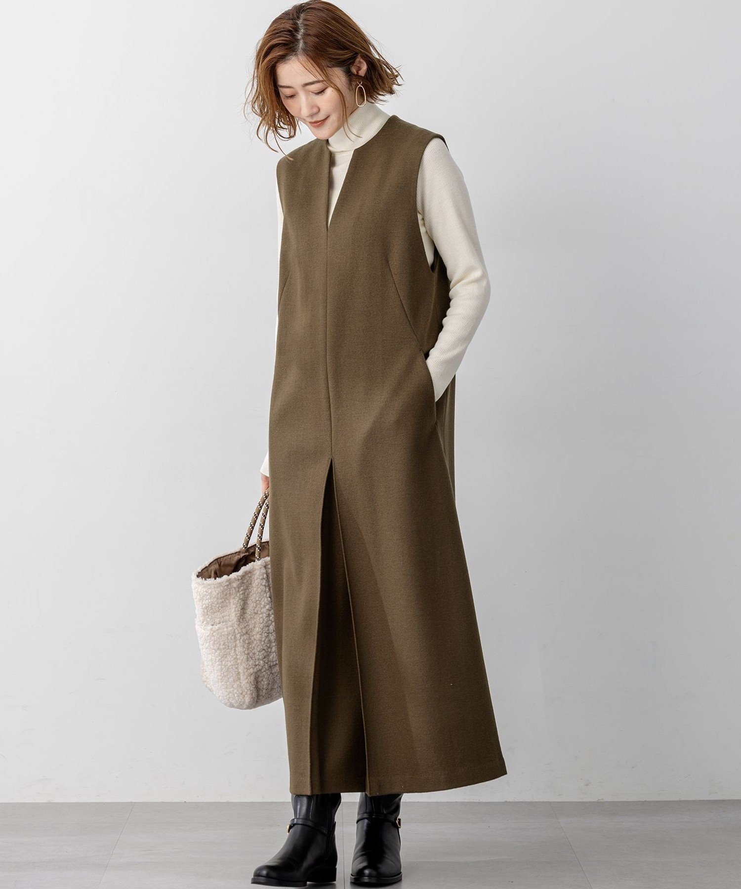 23区｜ウールミルドジャージー ボックスタック ジャンパースカート