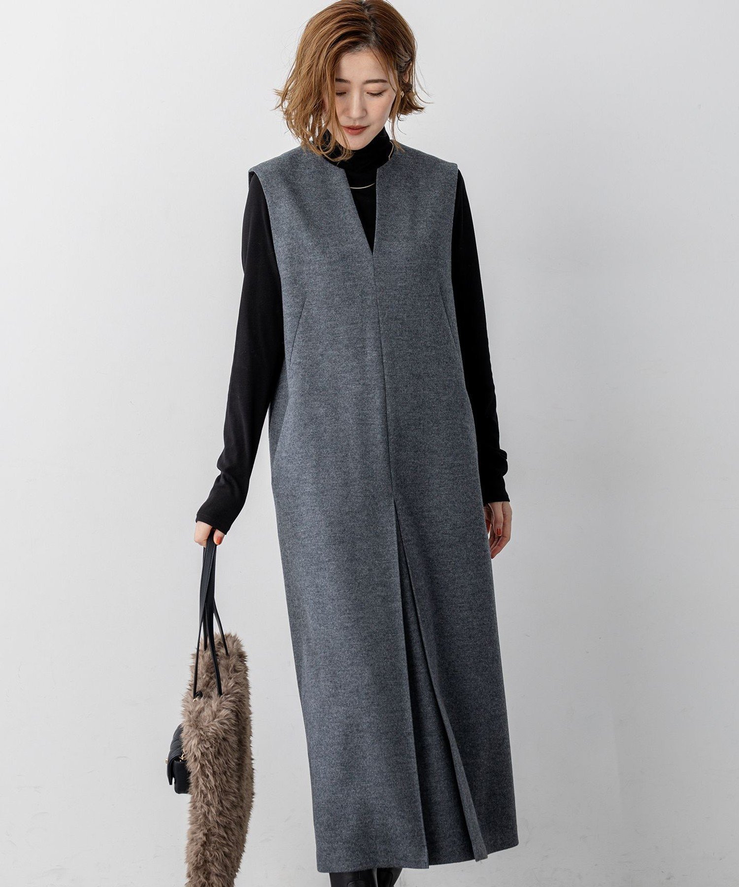 23区｜ウールミルドジャージー ボックスタック ジャンパースカート