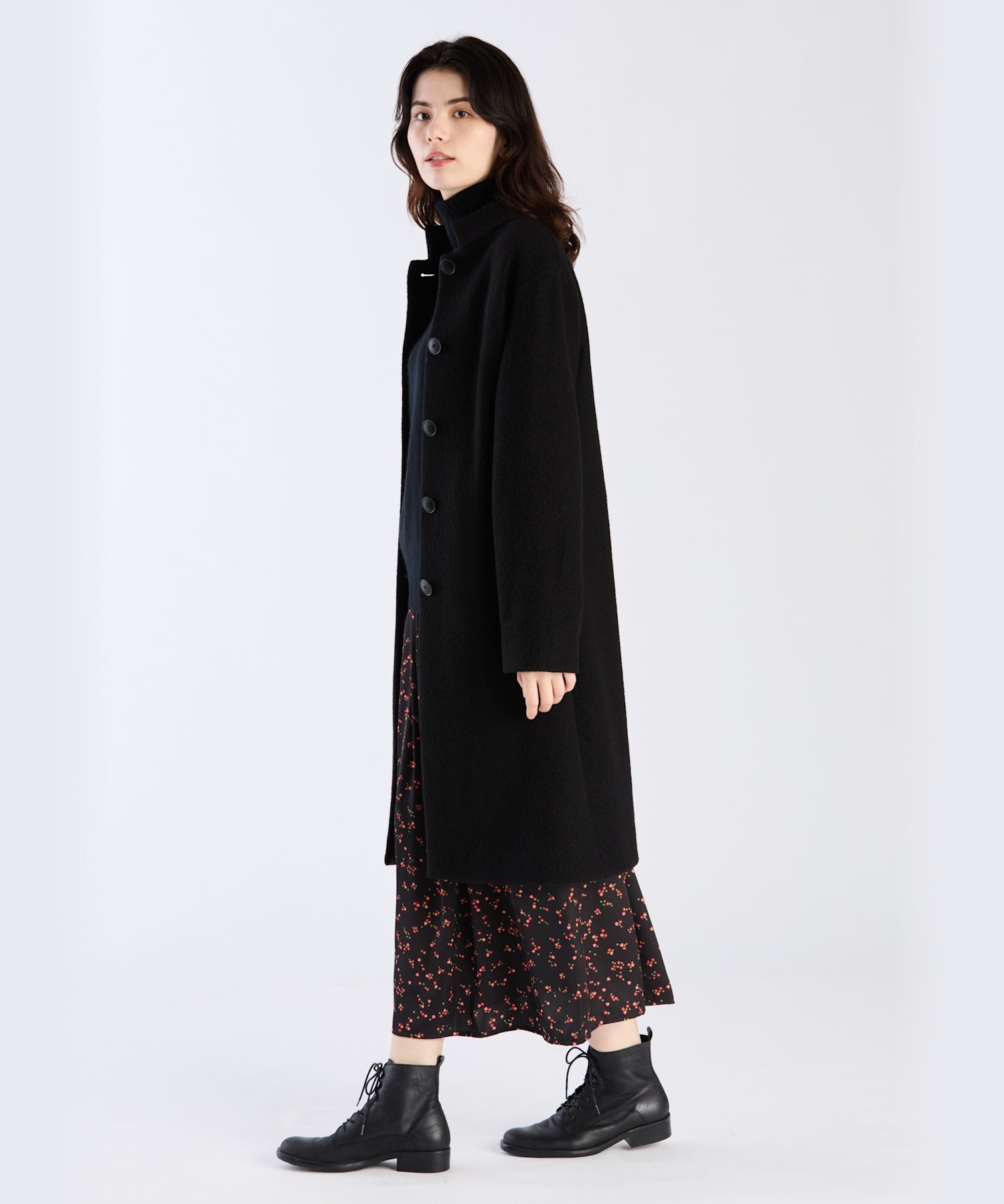 agnes b.｜ウール ジャージー スタンドカラー コート 