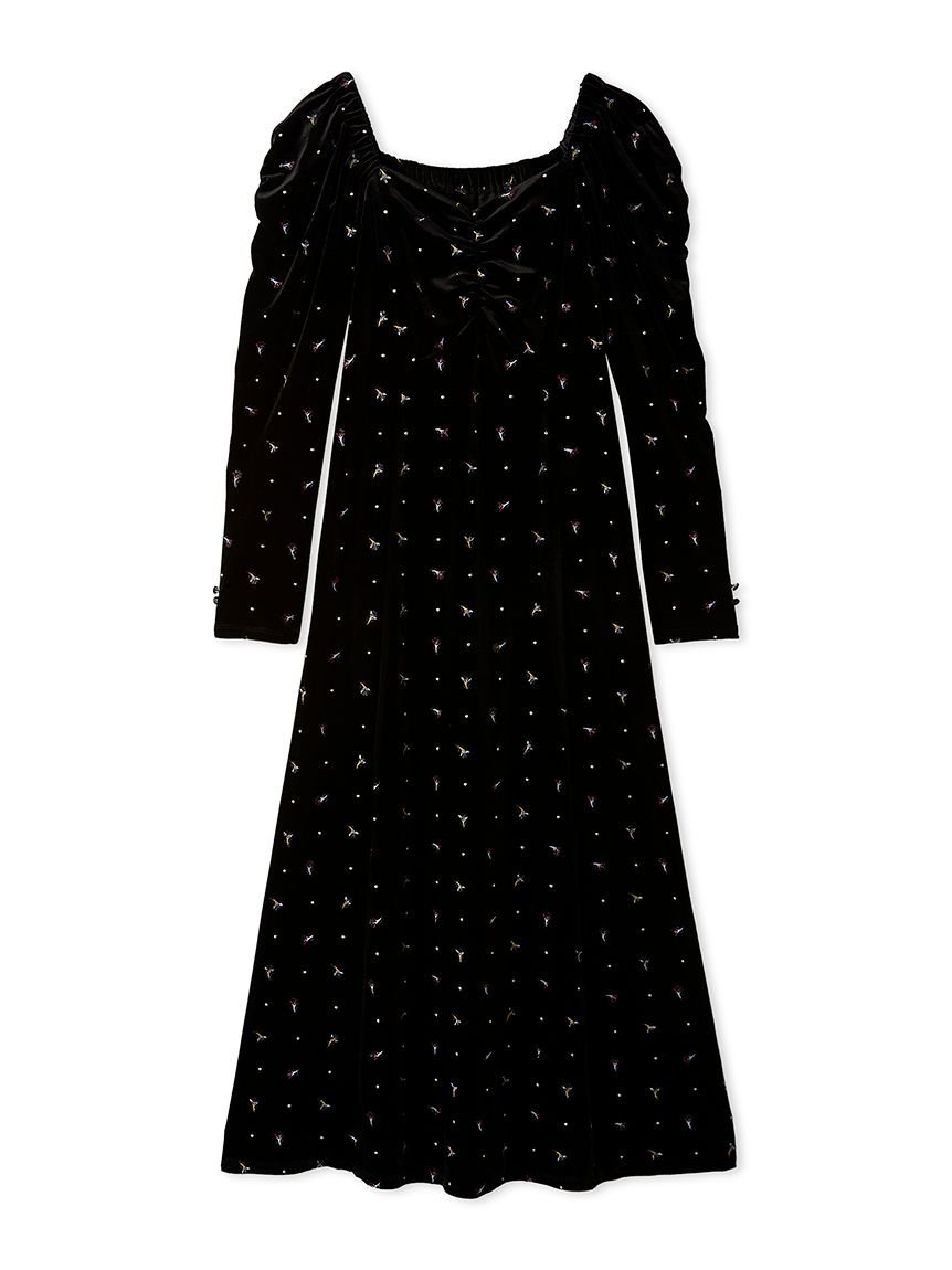 LILY BROWN｜エンブロイダリーベロアワンピース | Rakuten Fashion