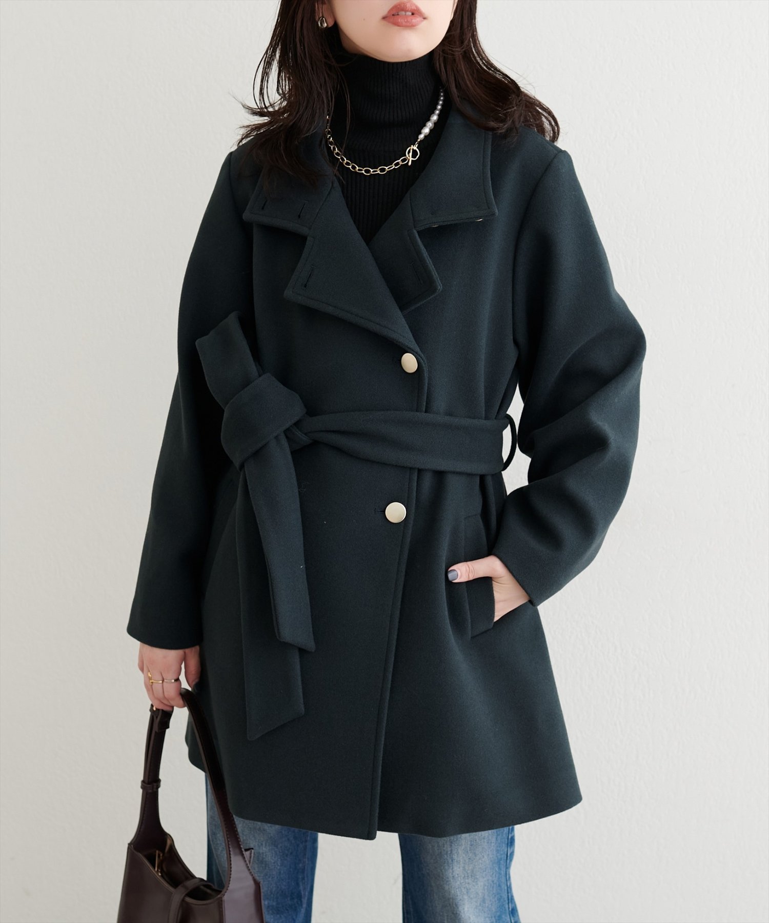 【週末セール】natural coutureスタンドカラーミドル丈コート natural couture｜<ako>スタンドカラーミドル丈コート | Rakuten