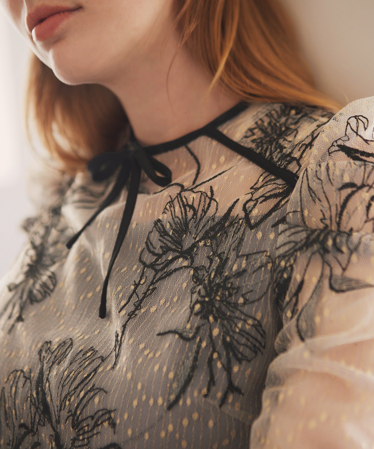 Leja｜LEJA-花柄フロントバックリボンパフスリーブマーメイドロング