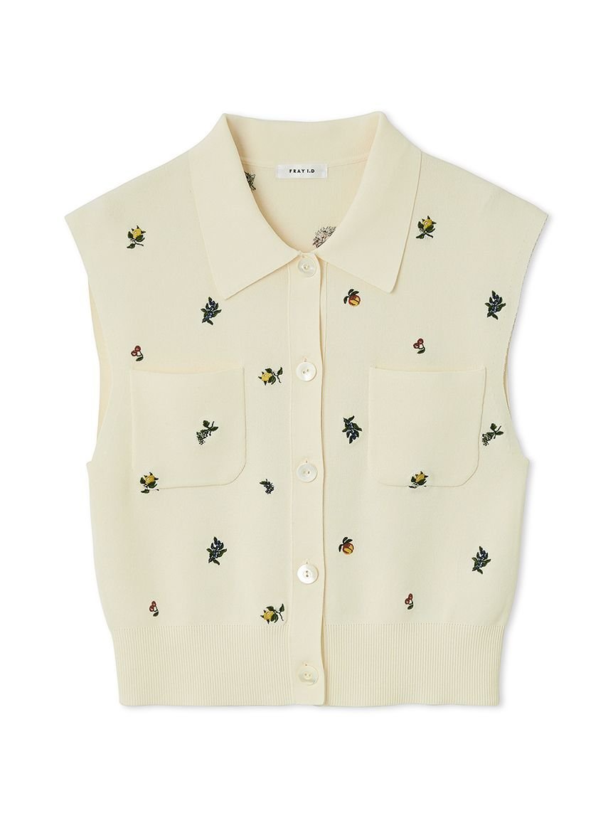 FRAY I.D｜フルーツ刺繍ポロカラーノースリニットジレ/接触冷感