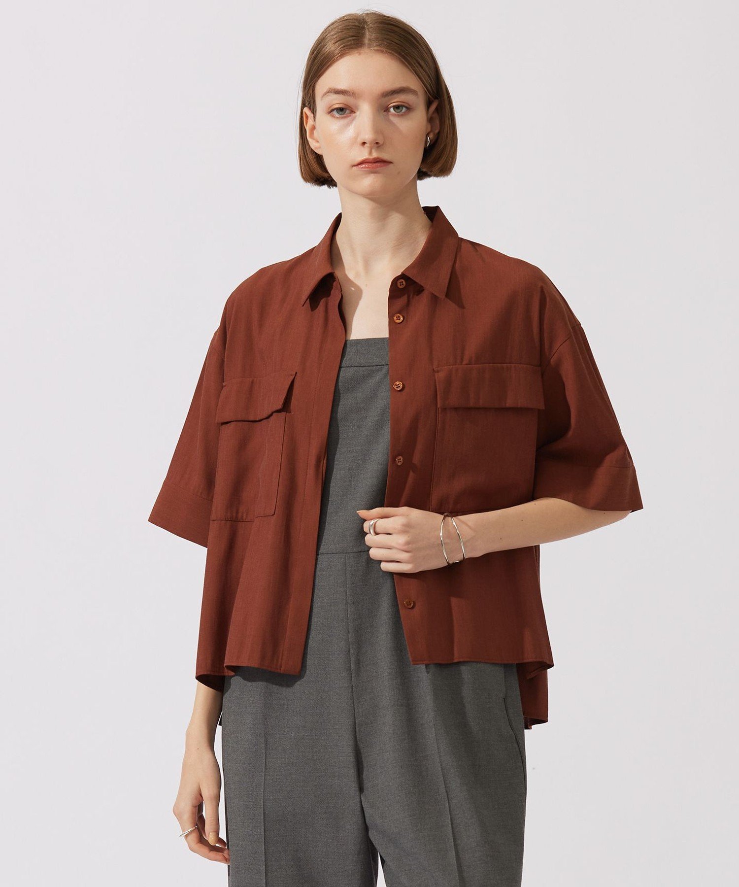 ICB｜【洗える】T/Rドライリネン クロップドシャツ | Rakuten Fashion