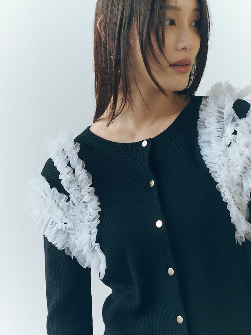FRAY I.D｜ショルダーチュールフリルニットカーディガン | Rakuten