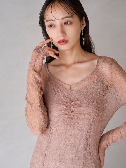 SNIDEL｜フロントギャザーレースドレス | Rakuten Fashion(楽天