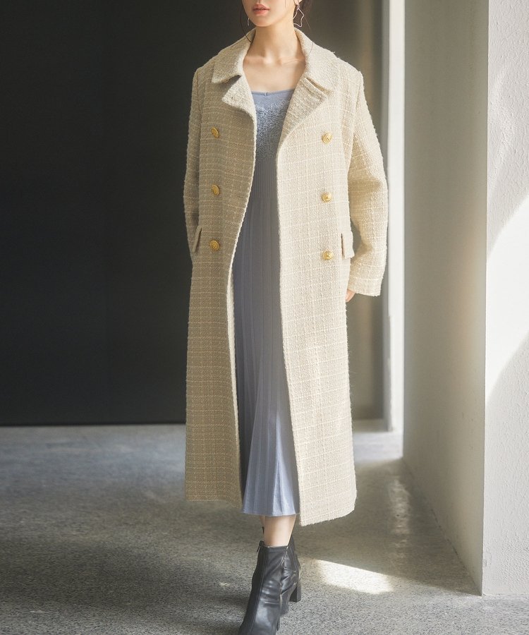 SAISON DE PAPILLON｜ゴールドボタンロング丈ツイードコート | Rakuten