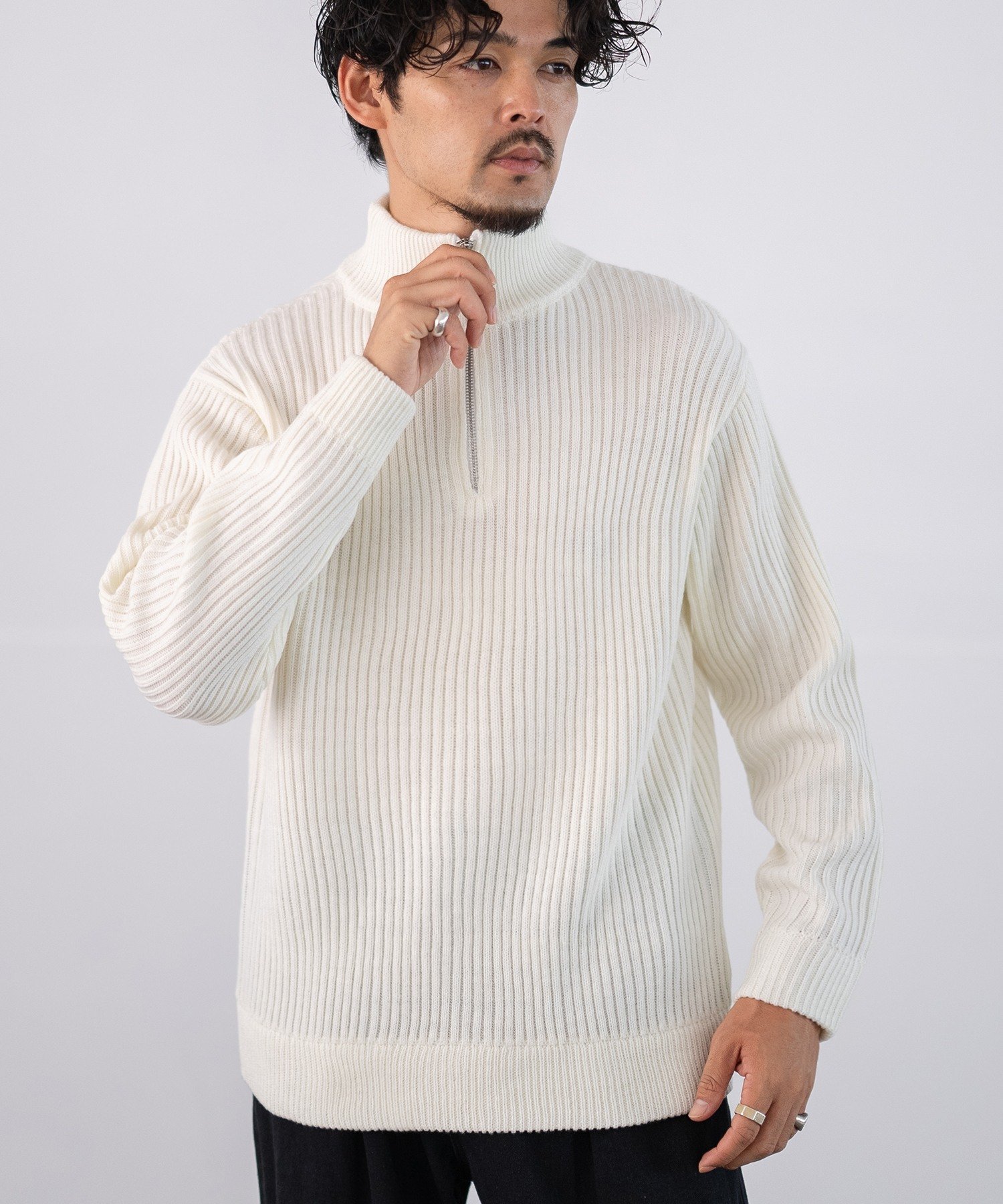 improves｜リブ編み ハーフジップ ニットセーター | Rakuten Fashion