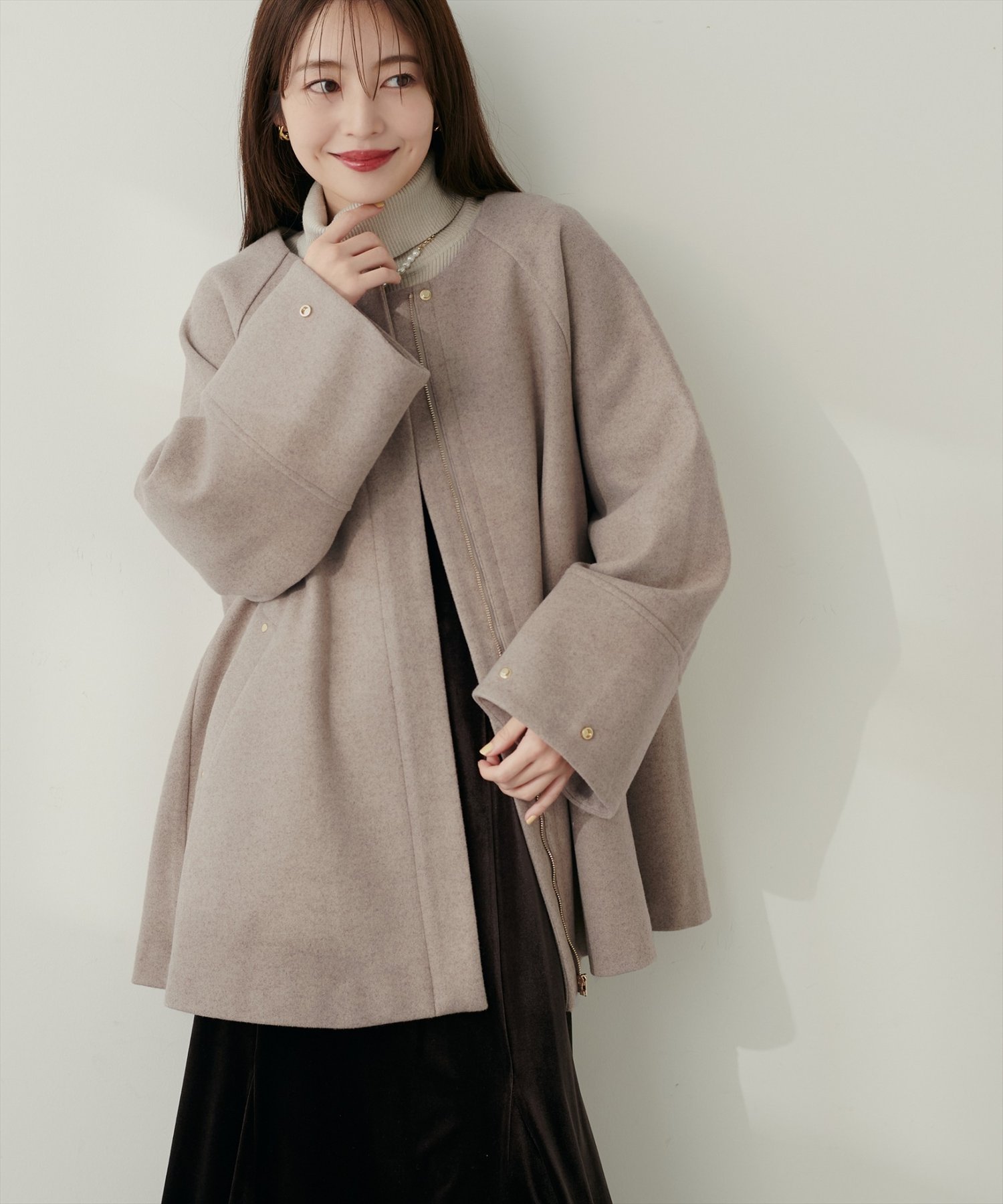 〈osono〉2wayノーカラーコート　チャコールグレー natural couture｜<osono>2WAYノーカラーコート | Rakuten Fashion