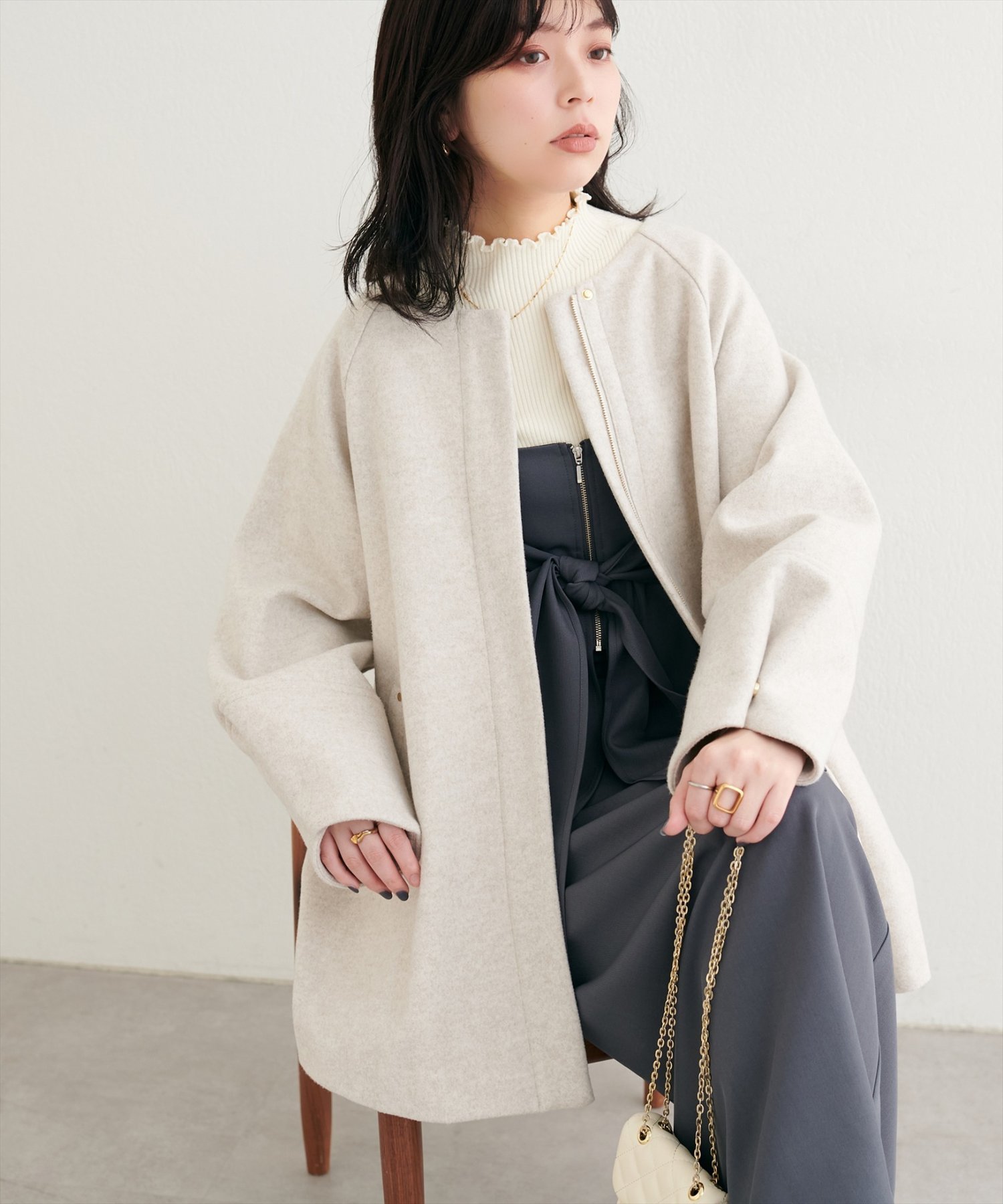 〈osono〉２WAYノーカラーコート【モカ】 セール】〈osono〉2WAYノーカラーコート（ノーカラーコート