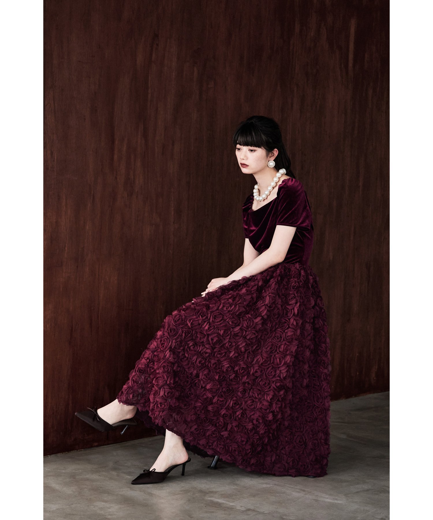 bflat｜ベロアロゼットフレアドレス | Rakuten Fashion(楽天