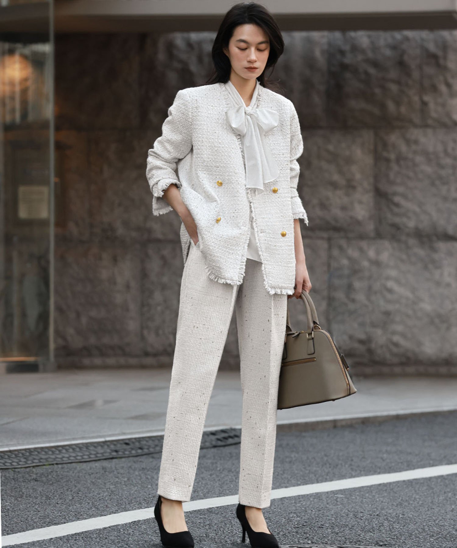 RIVER FIELD & Co.｜ツイードフリンジノーカラージャケット | Rakuten