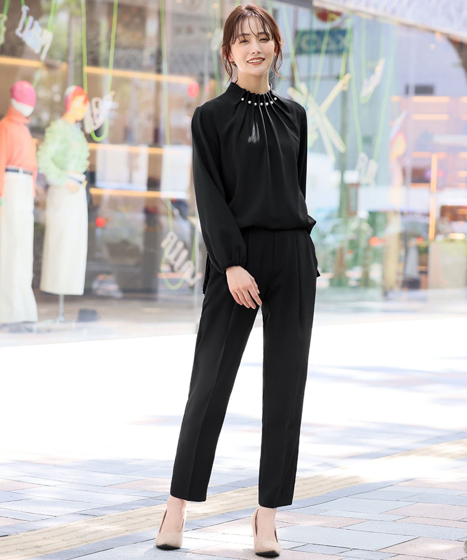 RIVER FIELD & Co.｜パールペプラムプリーツブラウス・パンツ