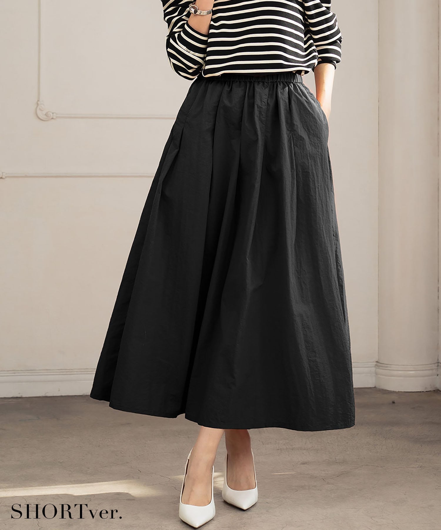RIVER FIELD & Co.｜【選べる着丈】タフタギャザーフレアスカート