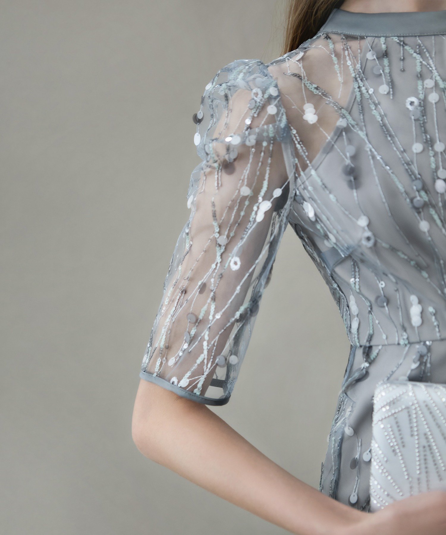 Leja｜Leja-スパンコールチュールオープンマーメイドワンピースドレス