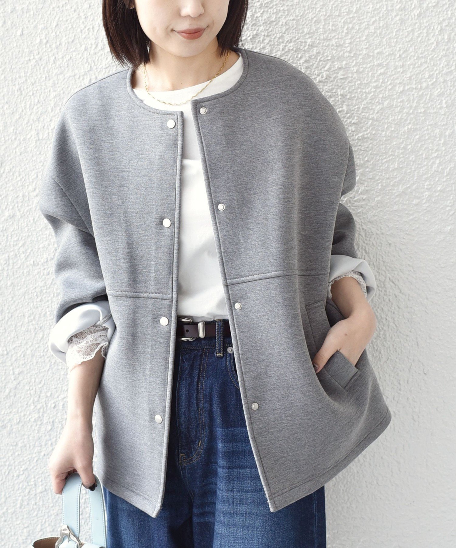 SHIPS ノーカラージャケット グレー系 SHIPS（シップス） ジャケット ノーカラージャケット 「接触冷感