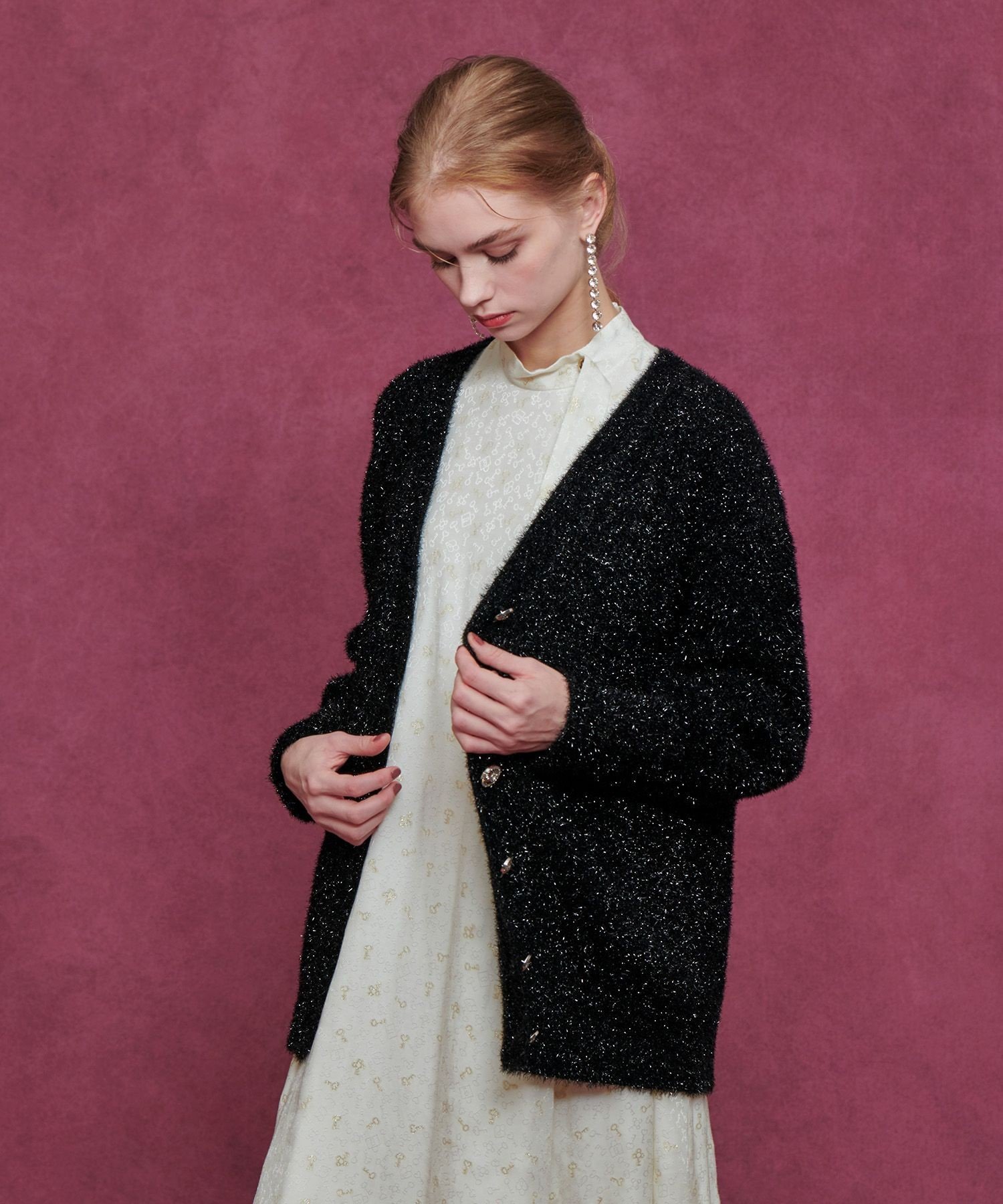 allureville｜【LOULOU WILLOUGHBY】フィルムラメミドルカーディガン