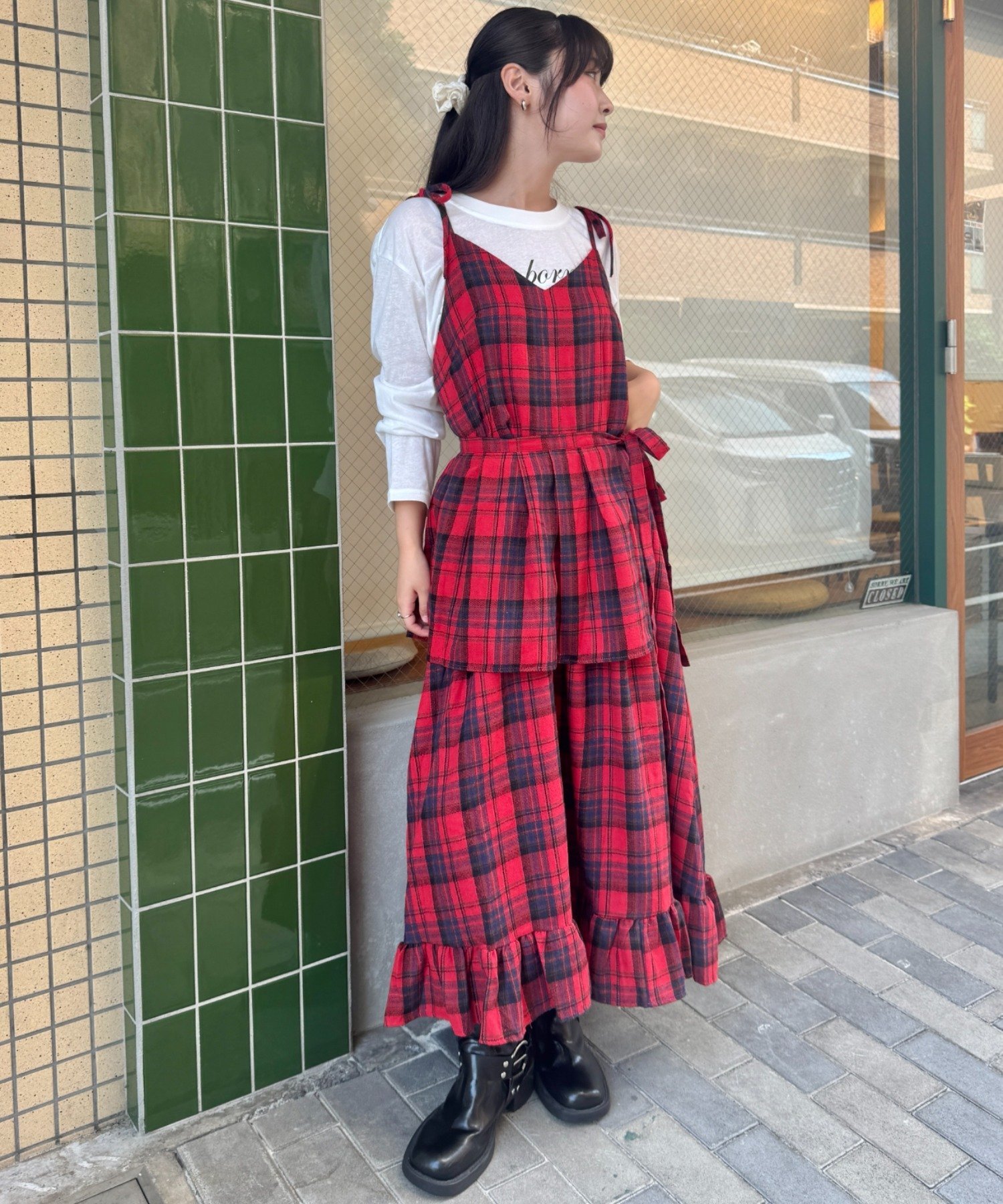 Outfitter lab｜チェック柄フリルリボンキャミワンピース | Rakuten