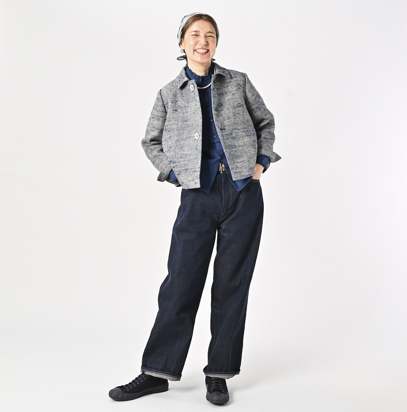 45R｜藍インドリネンシルクツイードの四角ジャケット | Rakuten