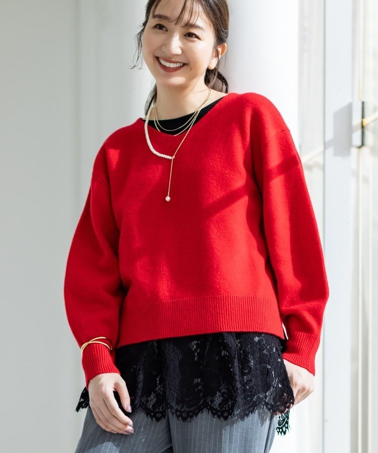 INDIVI｜【洗える/カシミヤ混】ミドルゲージVネックニット | Rakuten