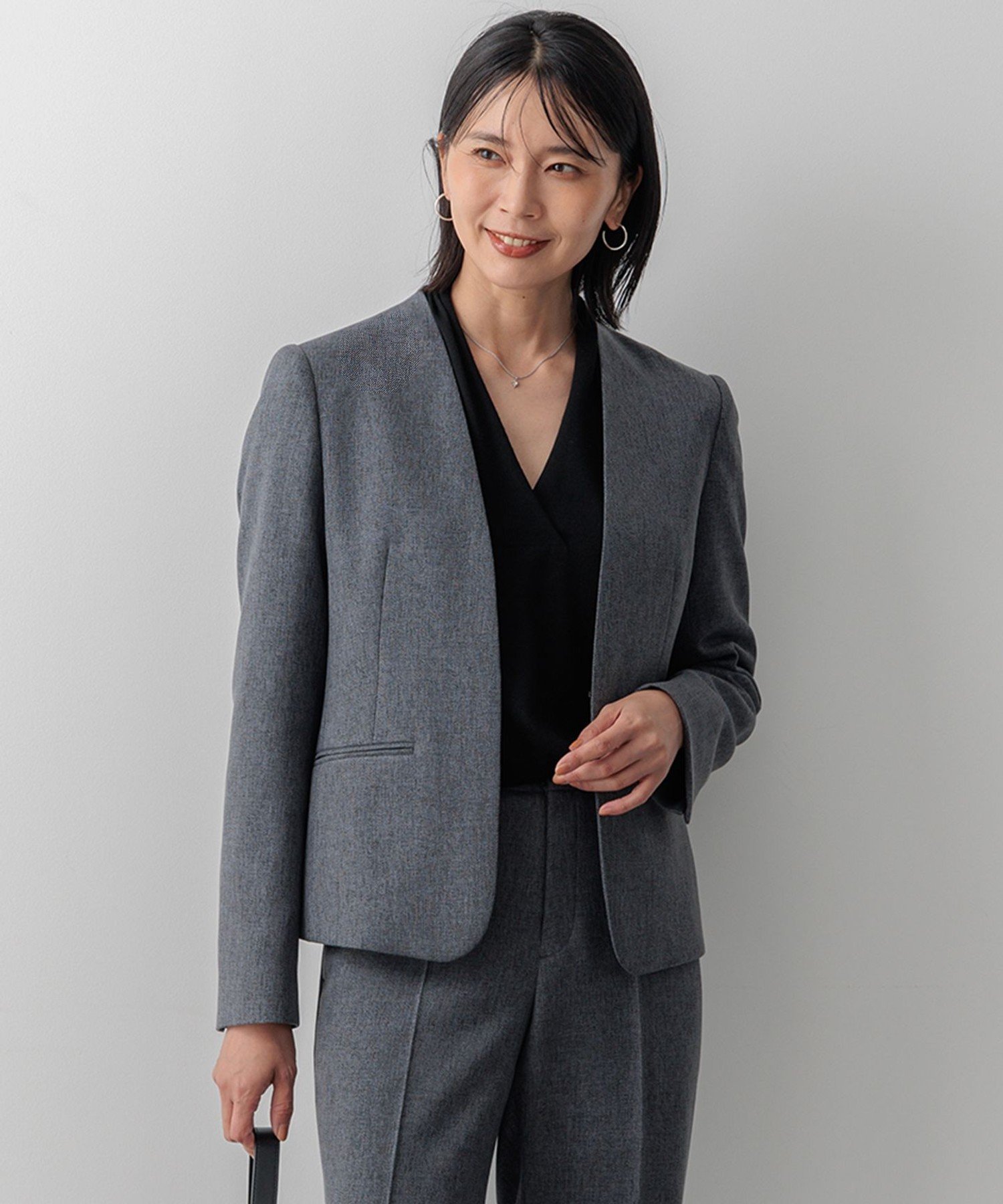 23区｜【洗える】ウールライクカルゼ ノーカラージャケット | Rakuten