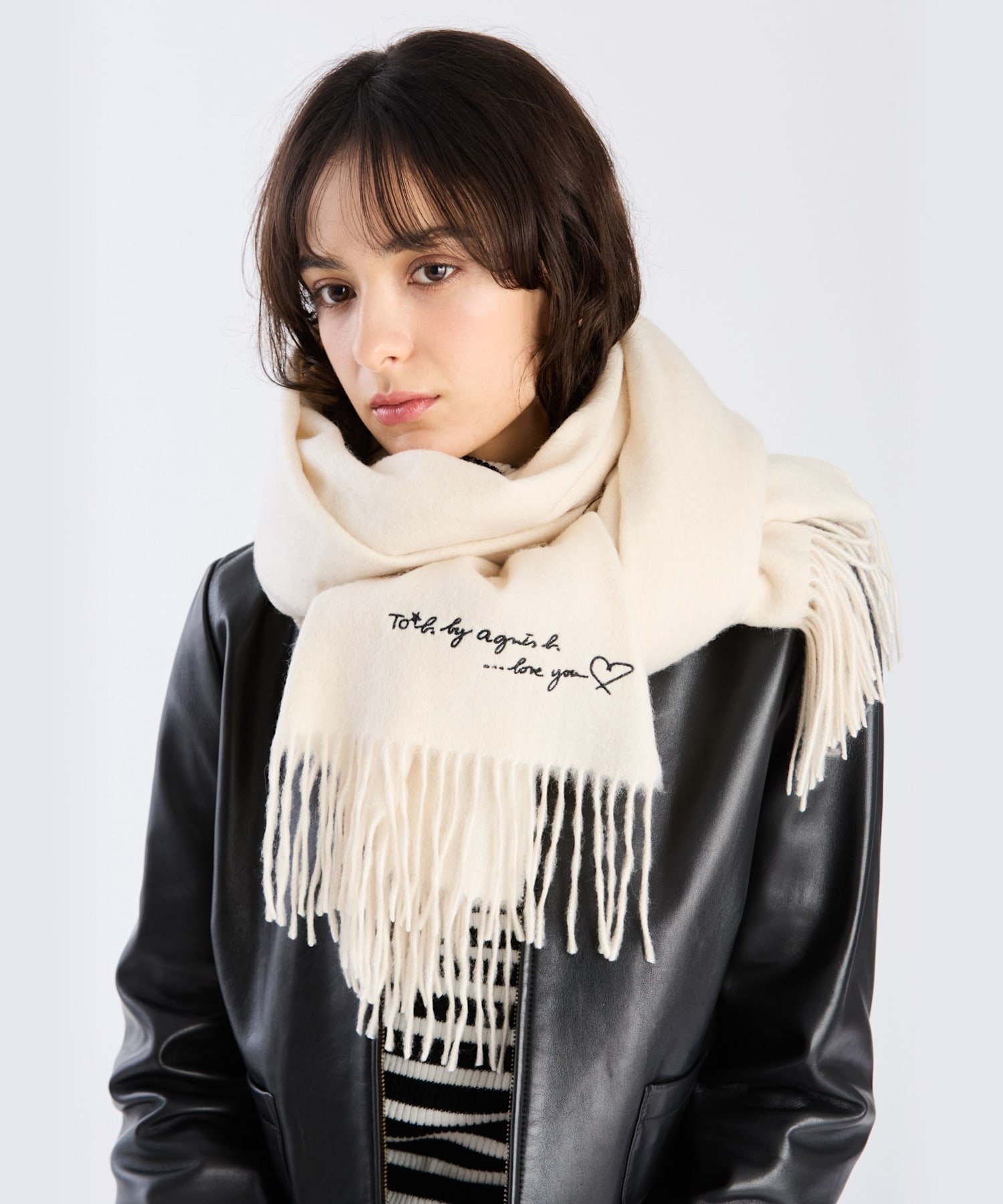 agnes b.｜ロゴ刺繍 ウール カシミア マフラー | Rakuten Fashion(楽天
