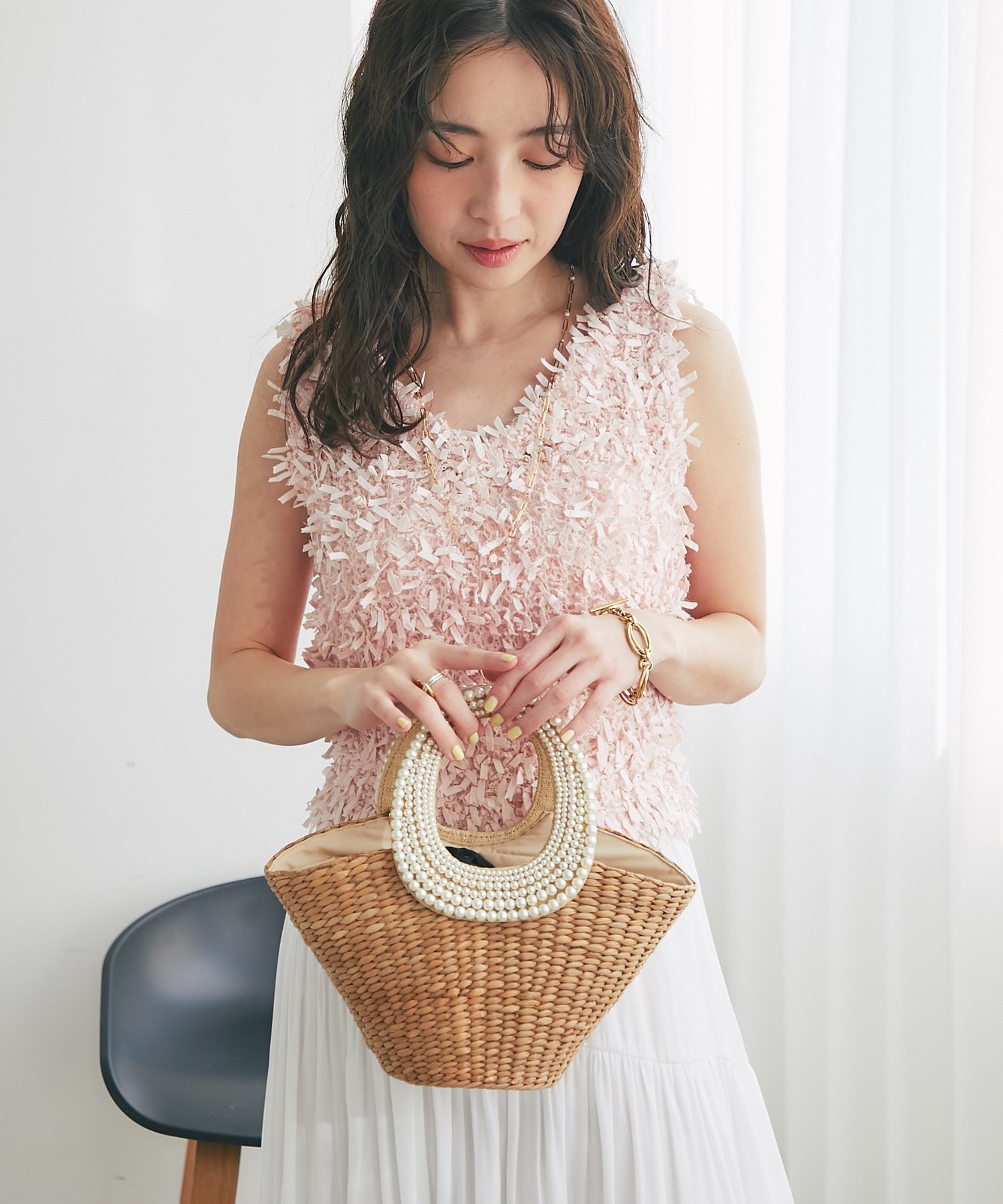 La boutique BonBon｜【復刻!】パールハンドルバスケットS/チェーン付