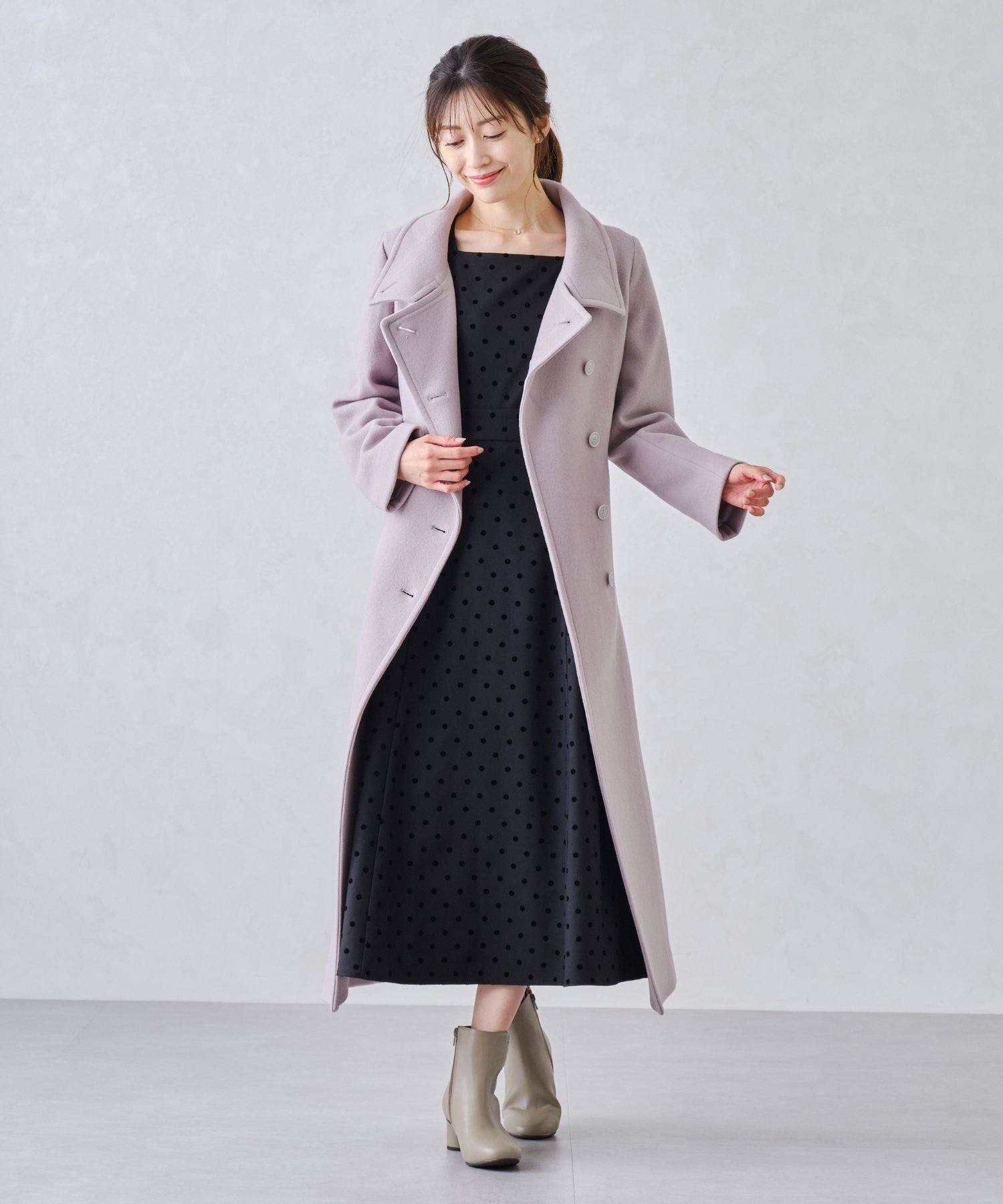 MISCH MASCH｜美しいフィット&フレア スタンドカラードレスコート