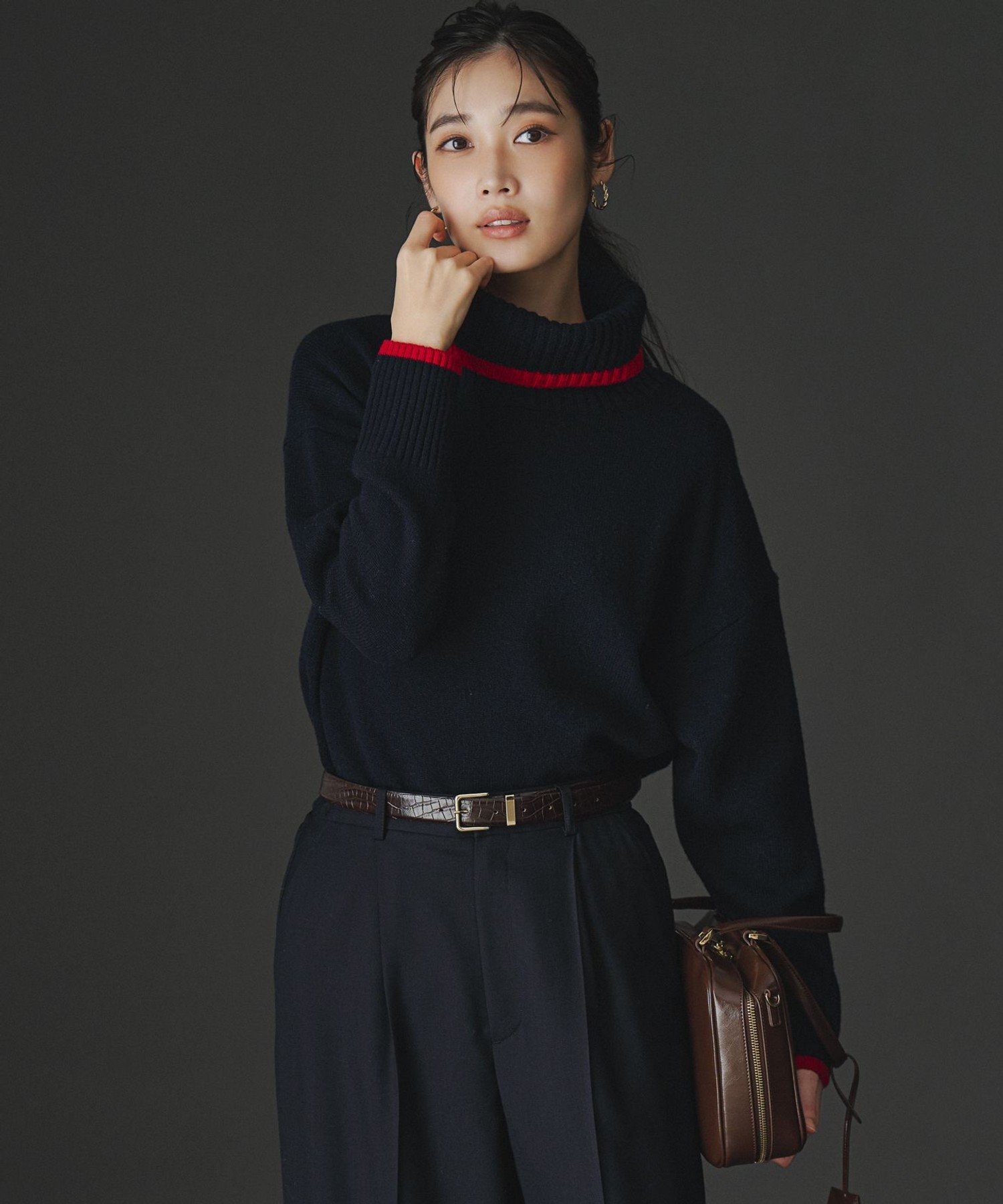 23区｜【FUDGE掲載/洗える】ウールカシミヤ コンビカラー オフタートル