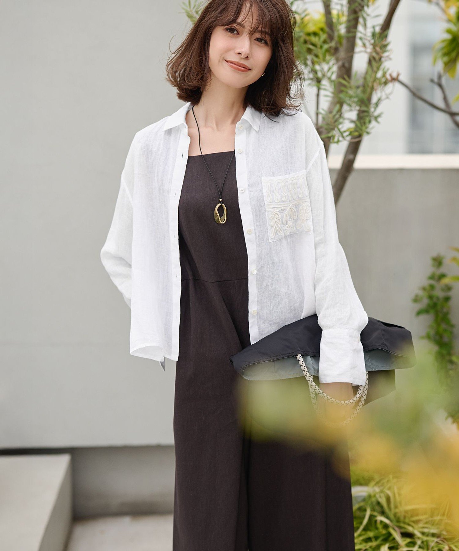 23区｜【洗える】リネンレーヨンストレッチ スクエアネック