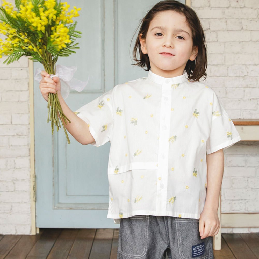 ブランシェス｜【おそろい】ミモザ刺繍5分袖シャツ | Rakuten Fashion