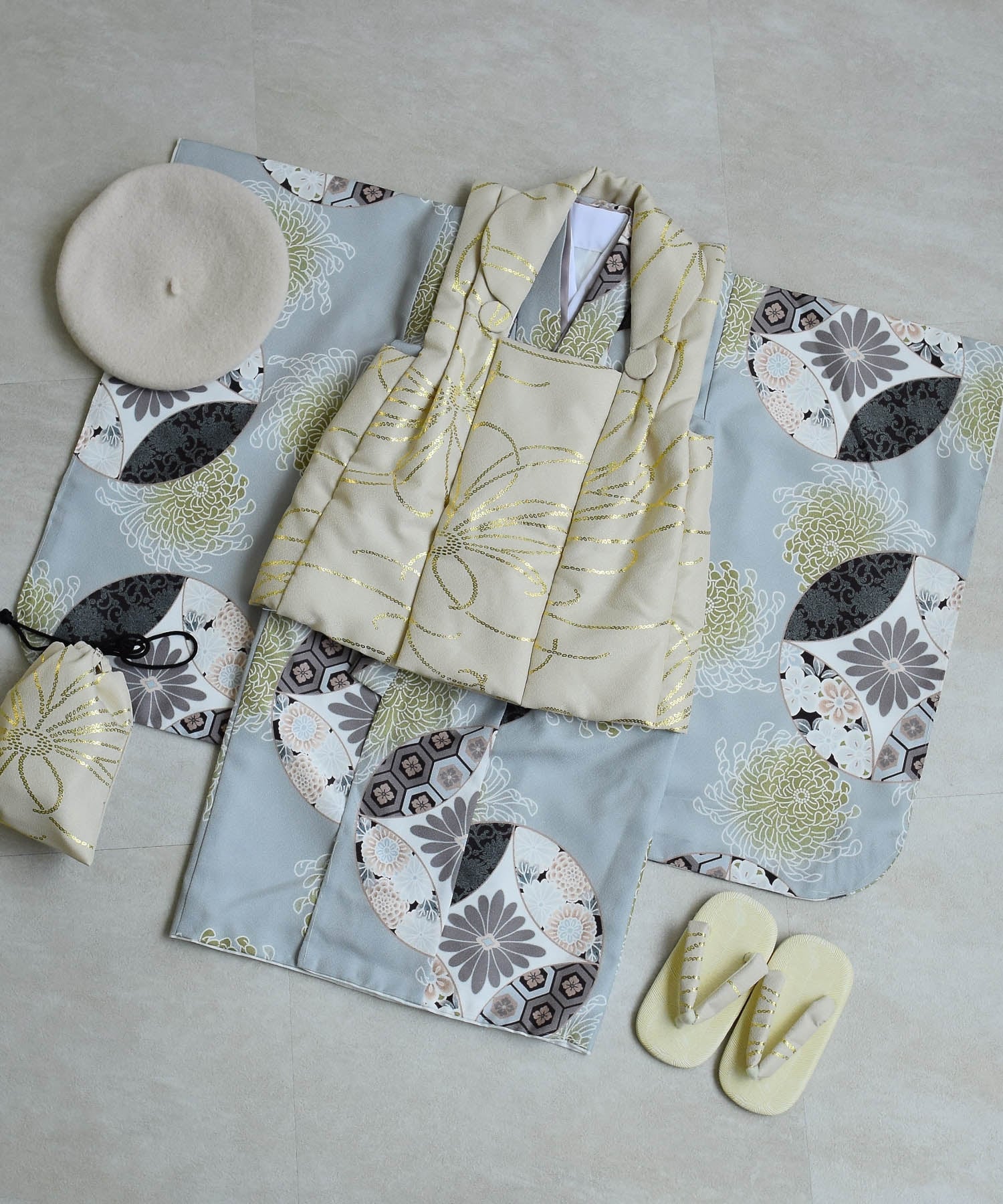 utatane｜ひよこ商店 七五三 着物 3歳 男の子 被布セット ベージュ金彩